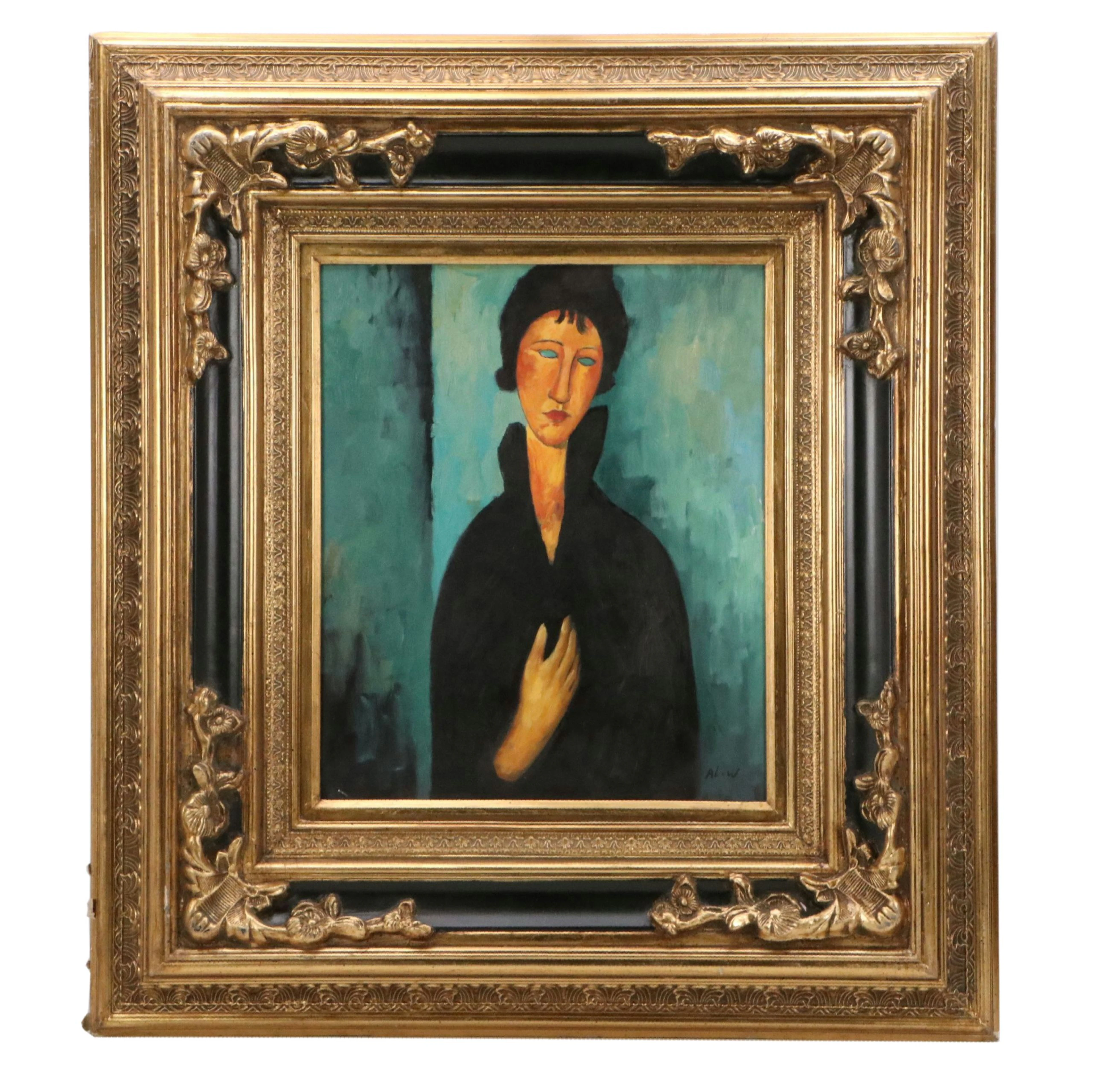 After Modigliani Acrylic Painting "Woman with Blue Eyes"