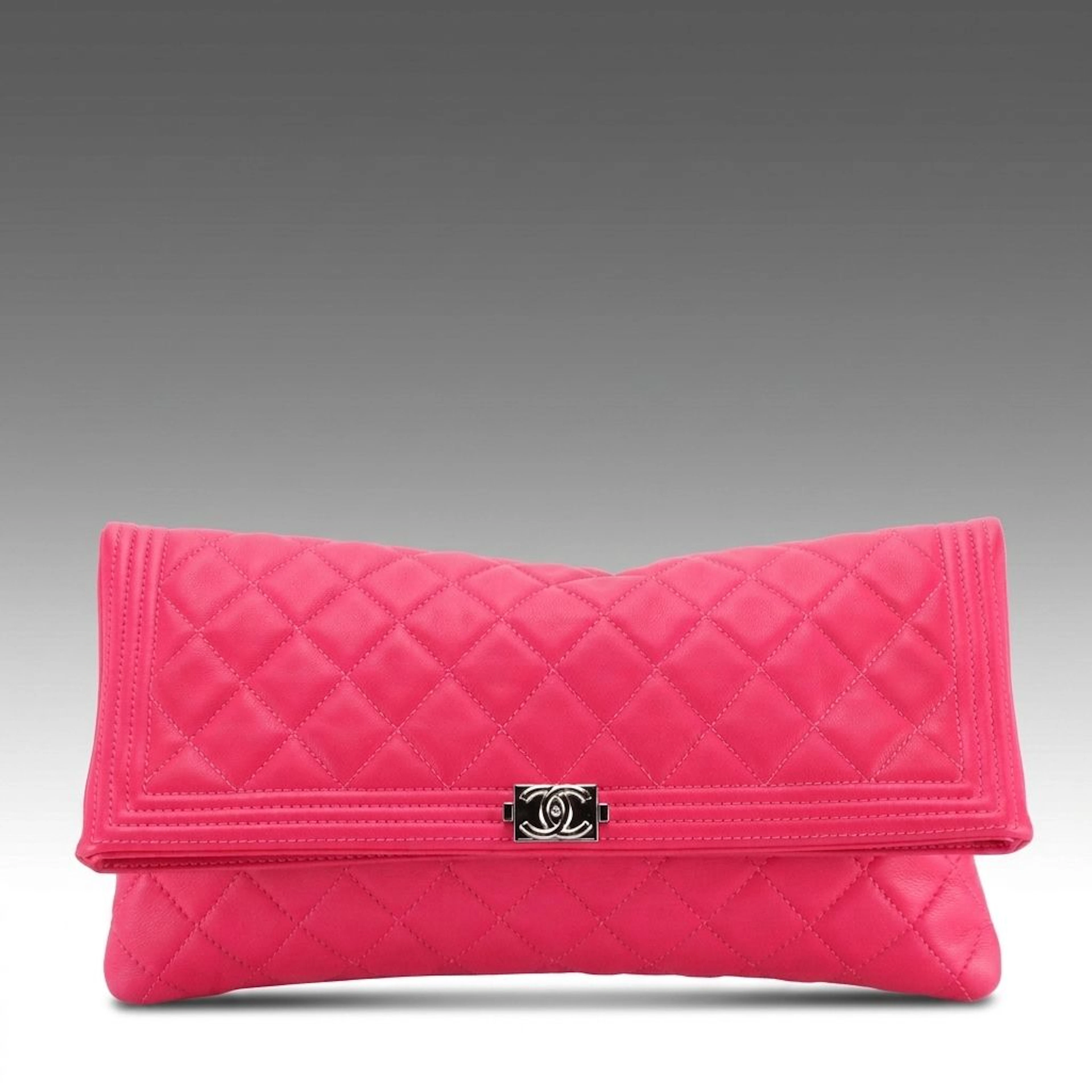 Chanel Boy Flap Clutch in Pink Lambskin Leather with Box