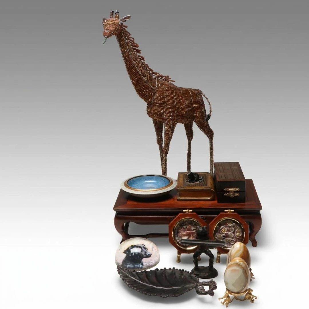 Polished Stone Eggs, Beaded Wire Giraffe with Boxes and More Décor