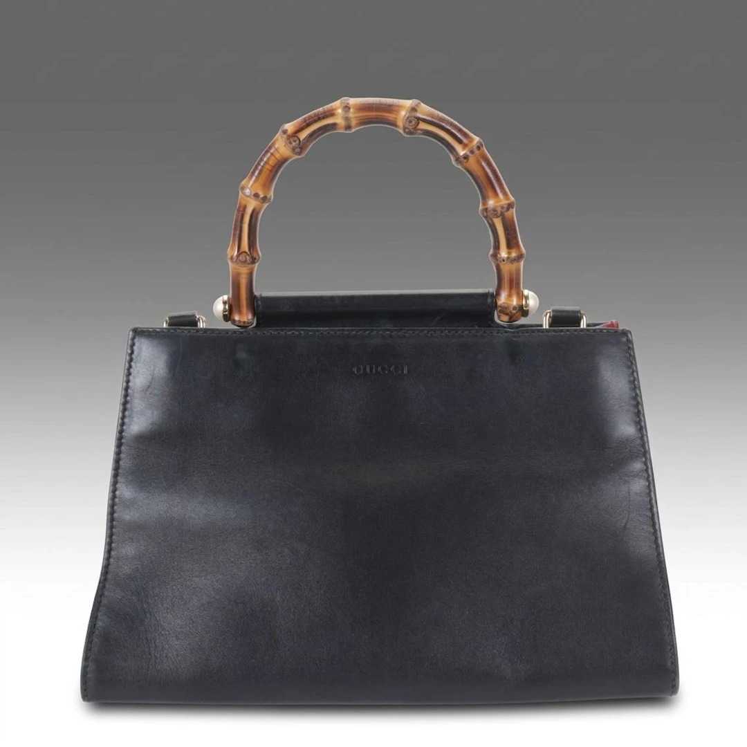 Gucci Nymphaea Bamboo Handle Two-Way Bag in Black Leather