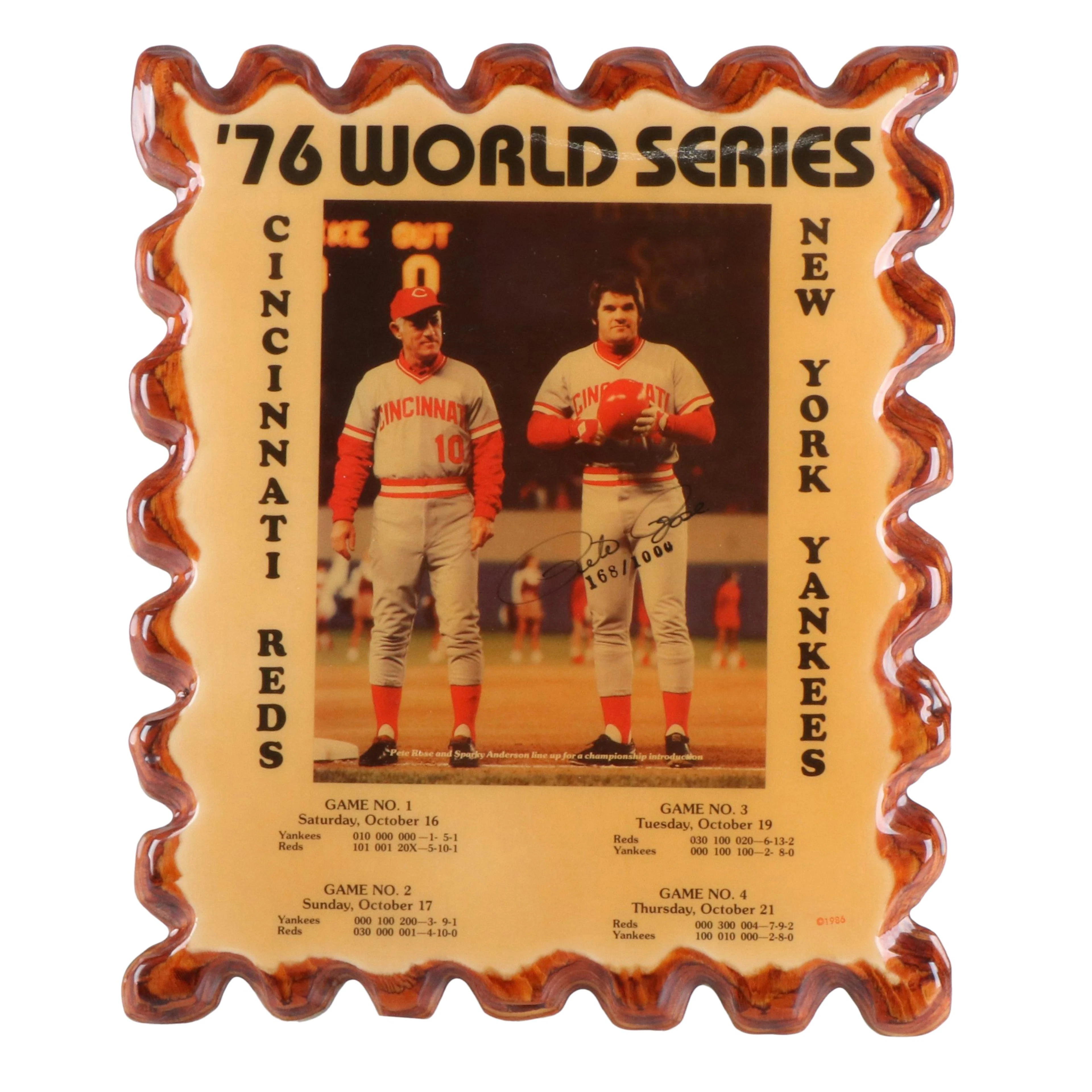 Pete Rose Signed 1976 World Series Commemorative Plaque, 168 of 1000