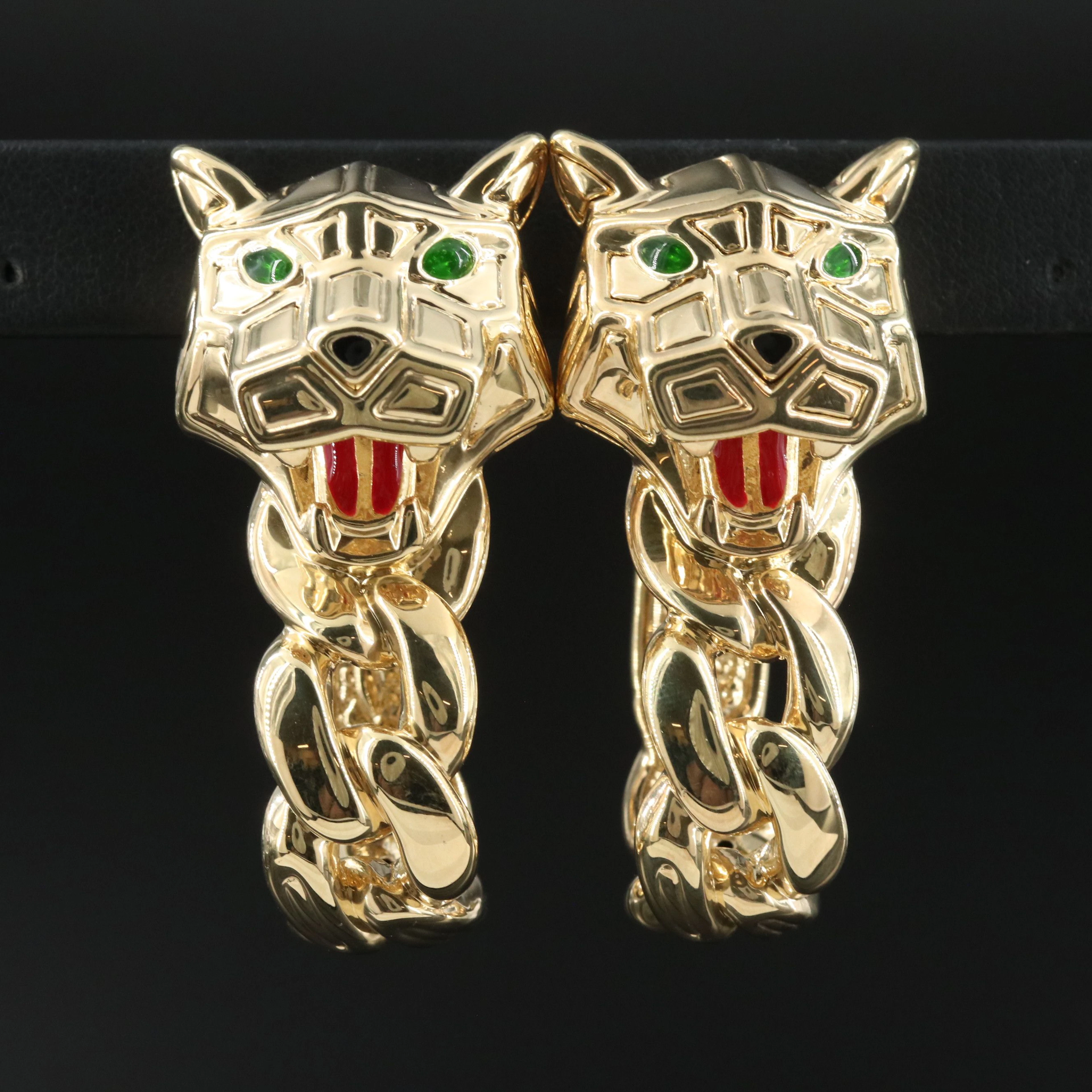 Graziella Braccialini Italian Bronze Panther Earrings with Enamel Accents