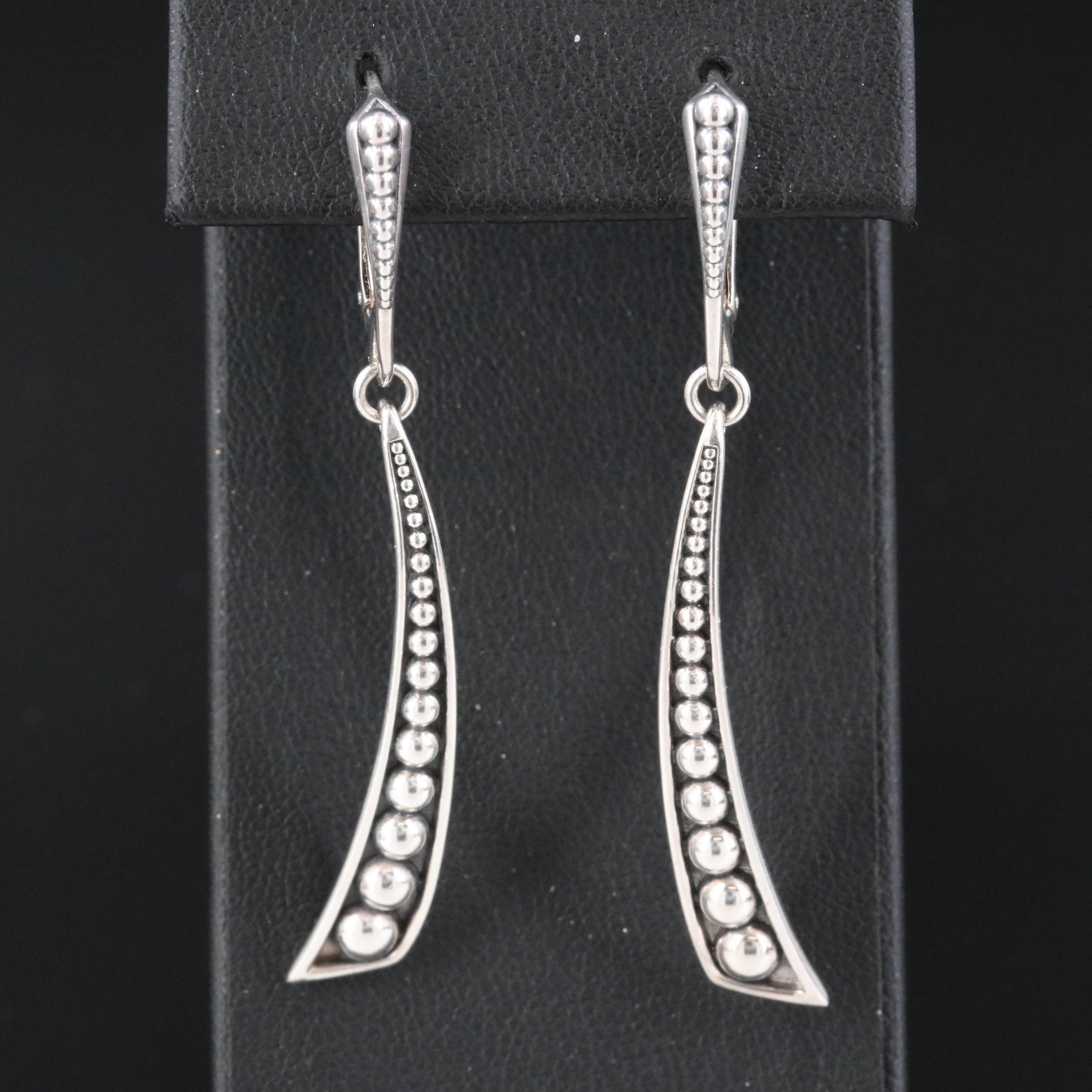 Lagos Caviar Sterling Linear Curve Drop Earrings