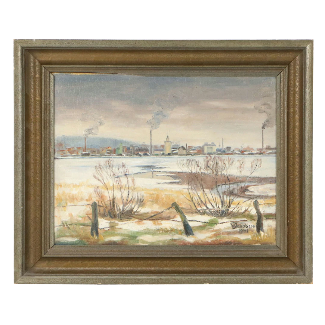 Danish School Oil Painting of Industrial Landscape, 1941