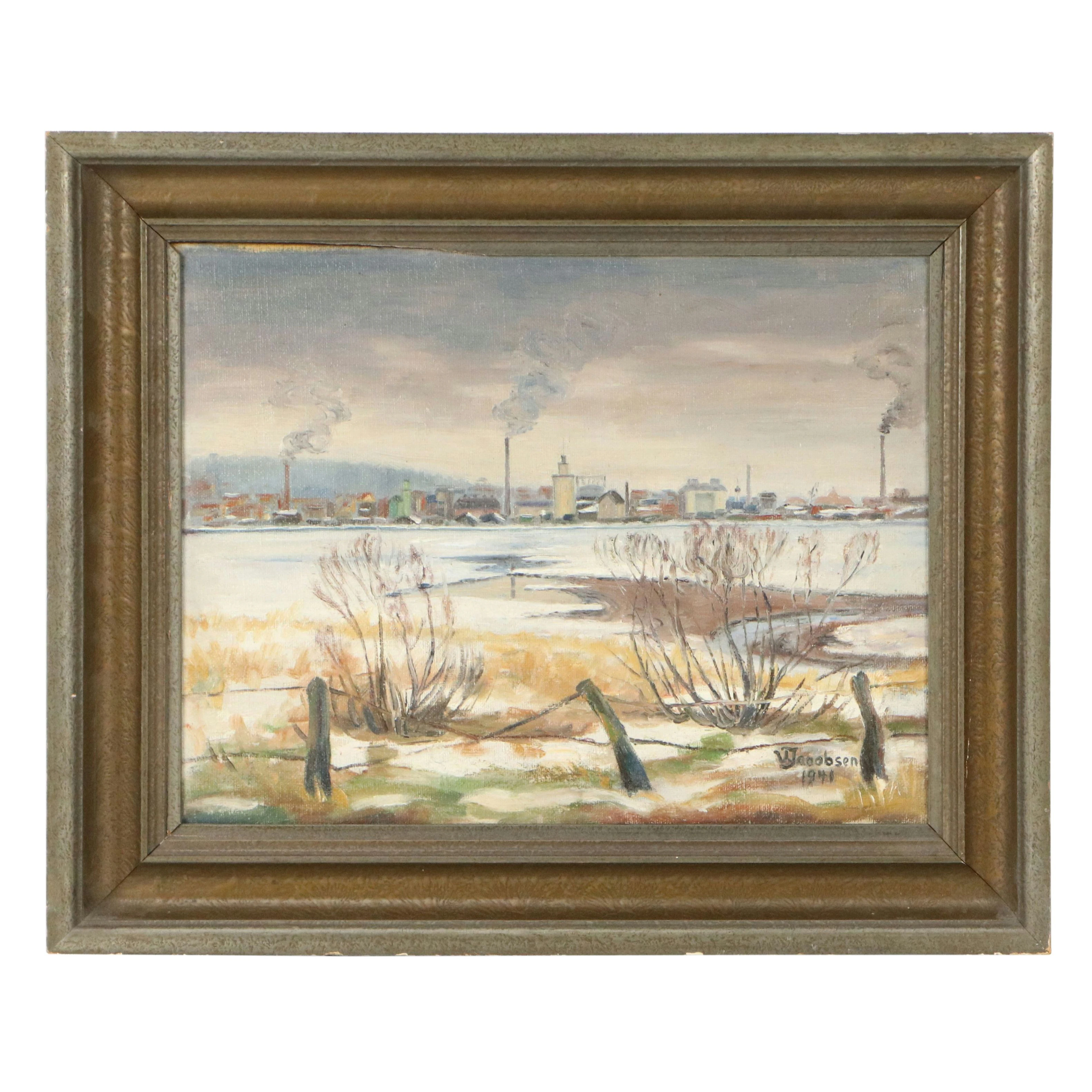 Danish School Oil Painting of Industrial Landscape, 1941