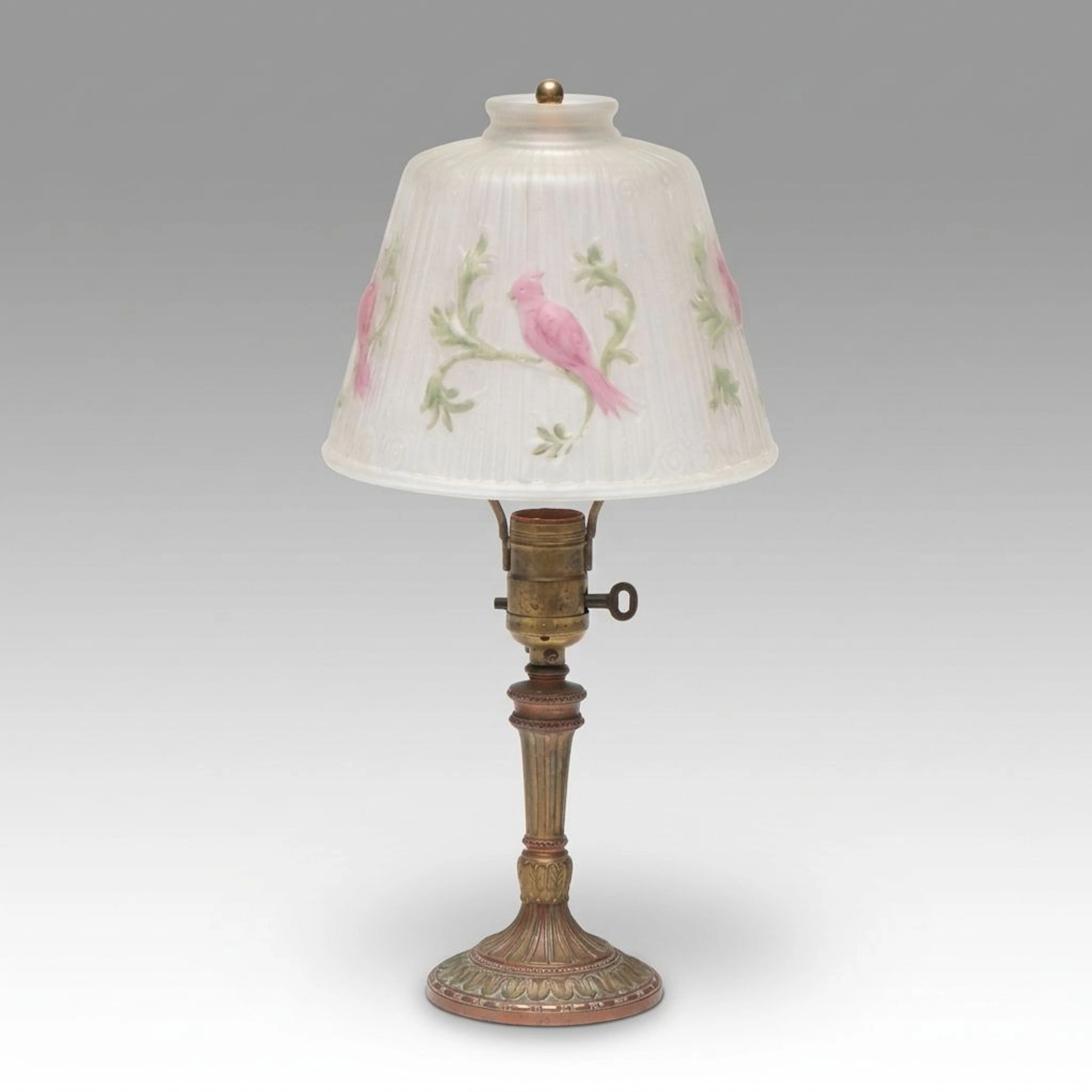 Victorian Style Boudoir Lamp with Reverse Painted Puffy Glass Shade