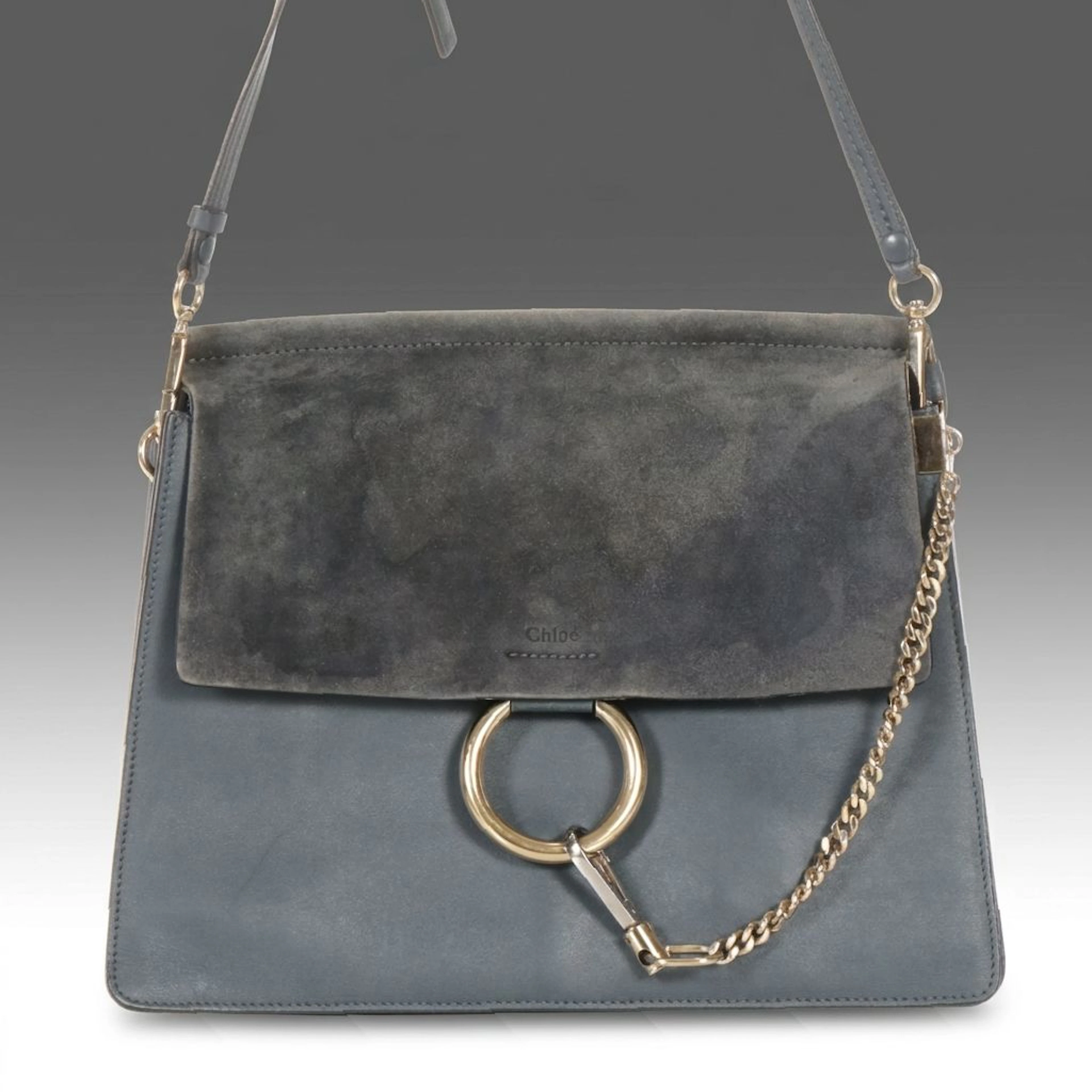 Chloé Faye Crossbody Bag in Teal Blue Calfskin Leather and Suede