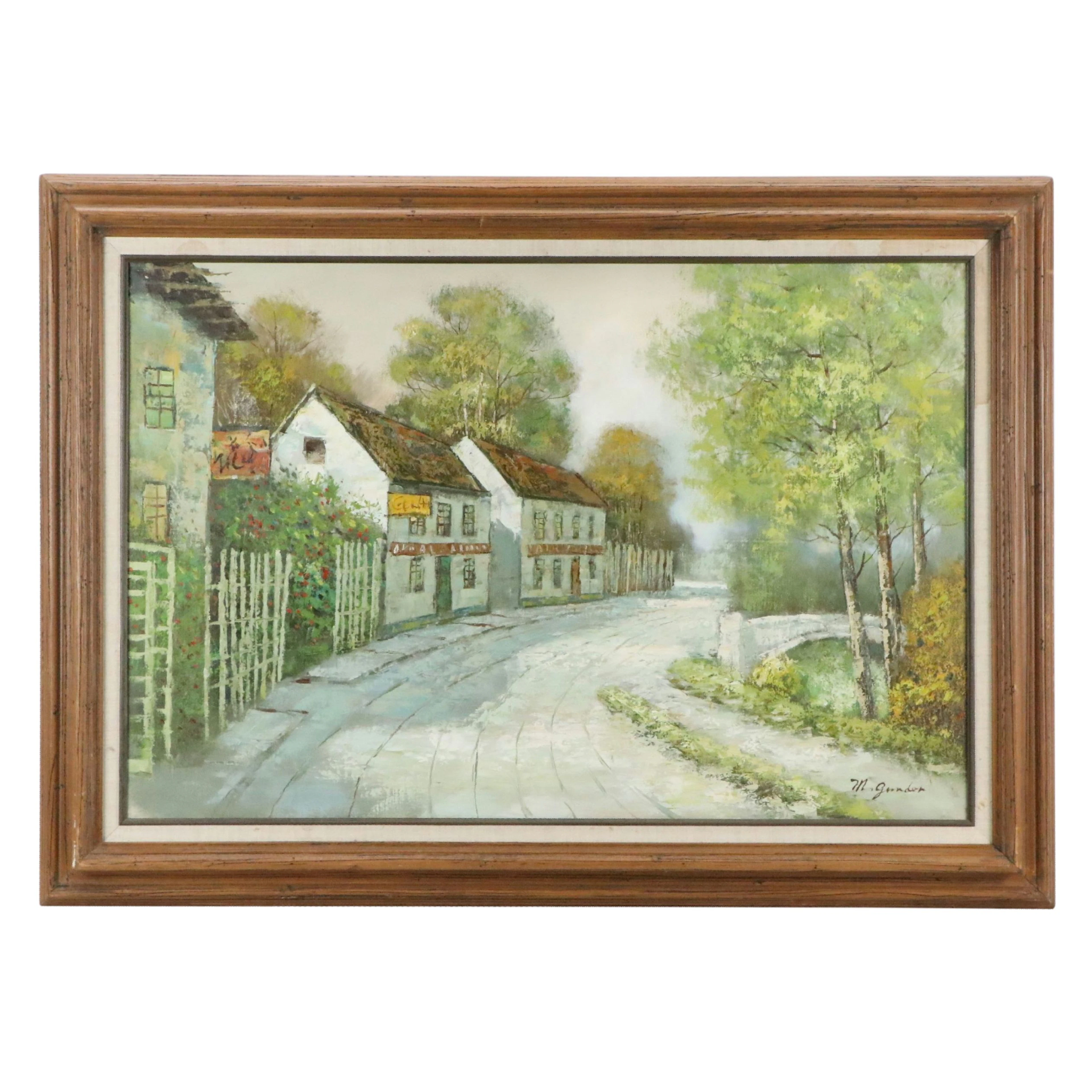 M. Gunder Oil Painting of Quaint European Village Scene