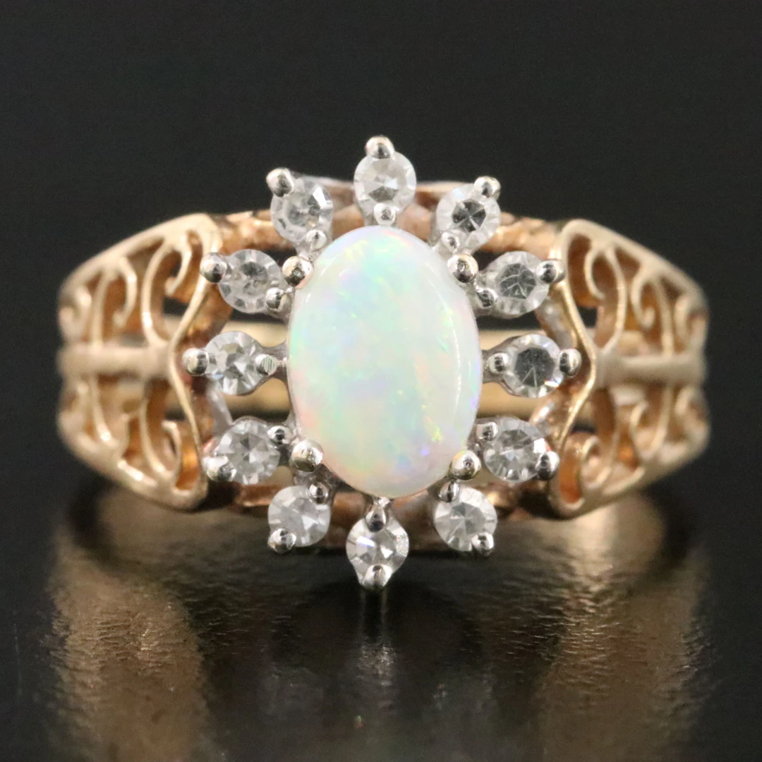 14K Two-Tone Opal and Diamond Ring