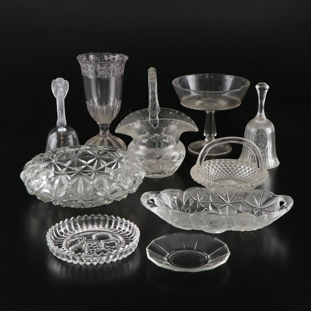Adams Co, Indiana Glass, with Other Glass Vase, Compote, Bells, Baskets