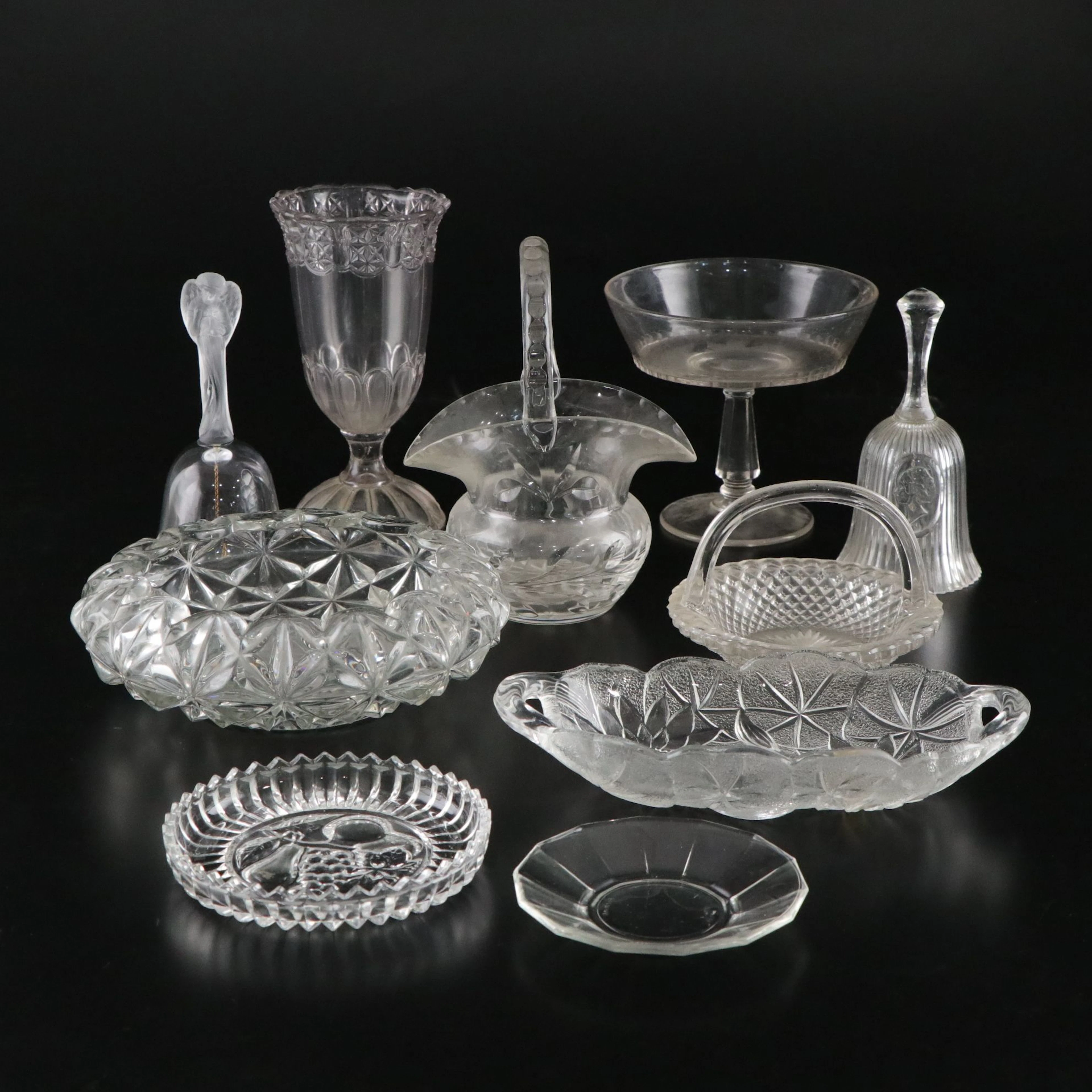 Adams Co, Indiana Glass, with Other Glass Vase, Compote, Bells, Baskets