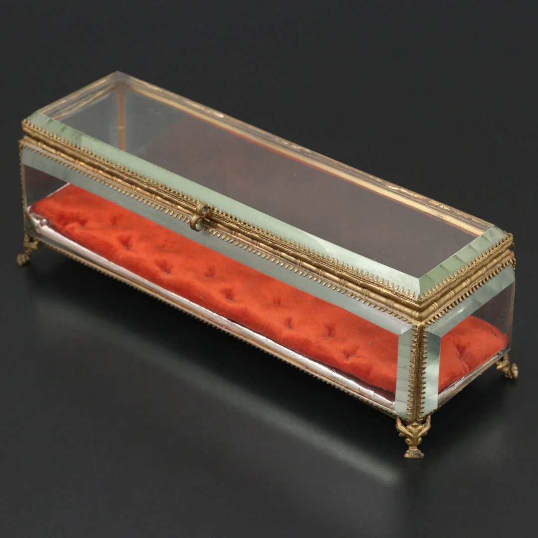 French Victorian Ormolu and Beveled Glass Jewelry Casket, Antique