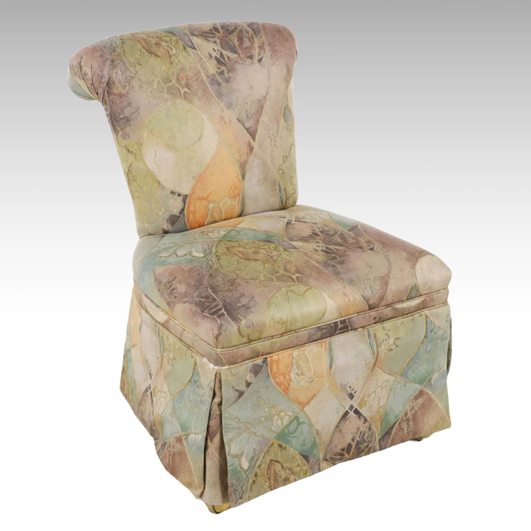 Hollywood Regency Style Upholstered Slipper Chair on Casters, Mid