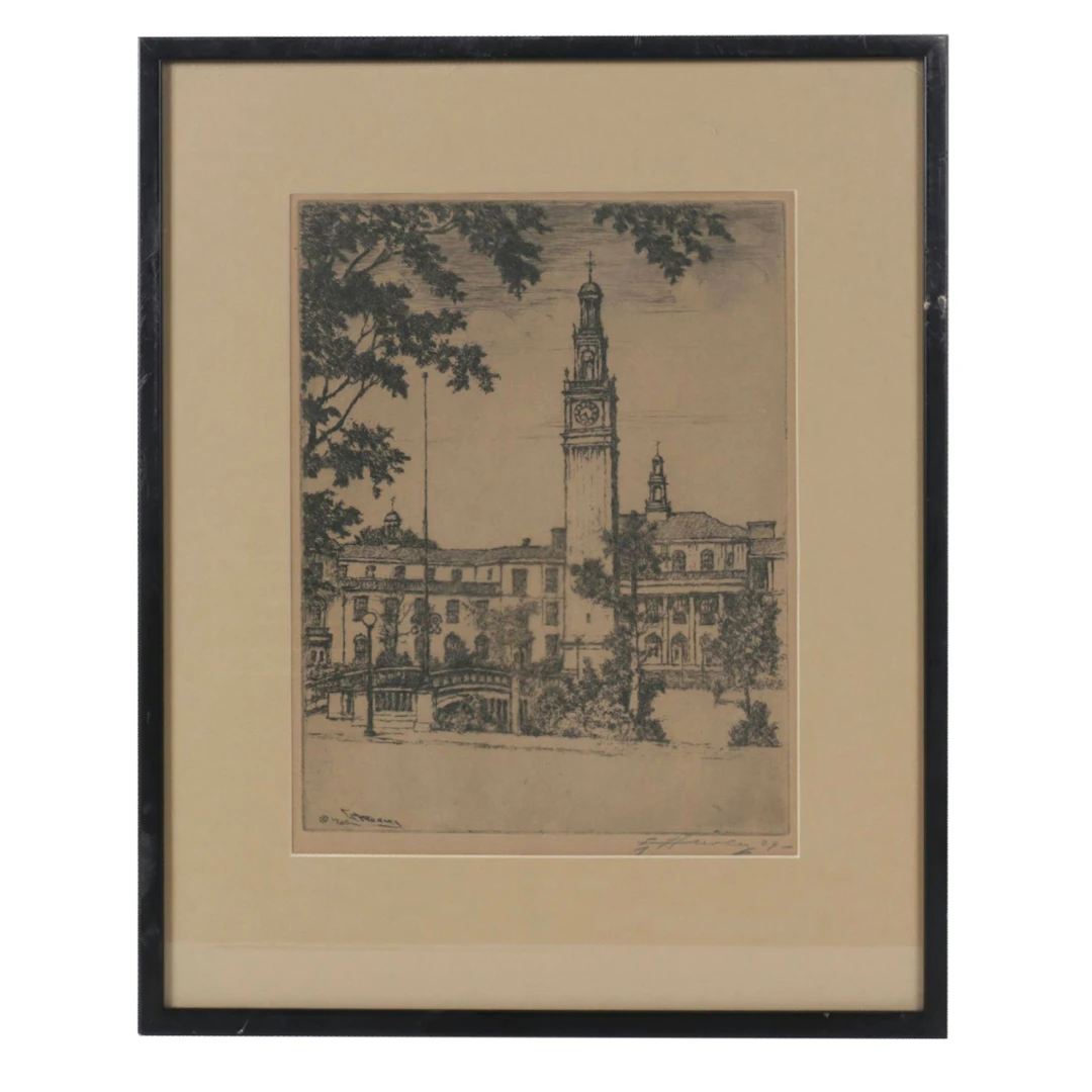 Edward T. Hurley Cityscape Etching, 1929
