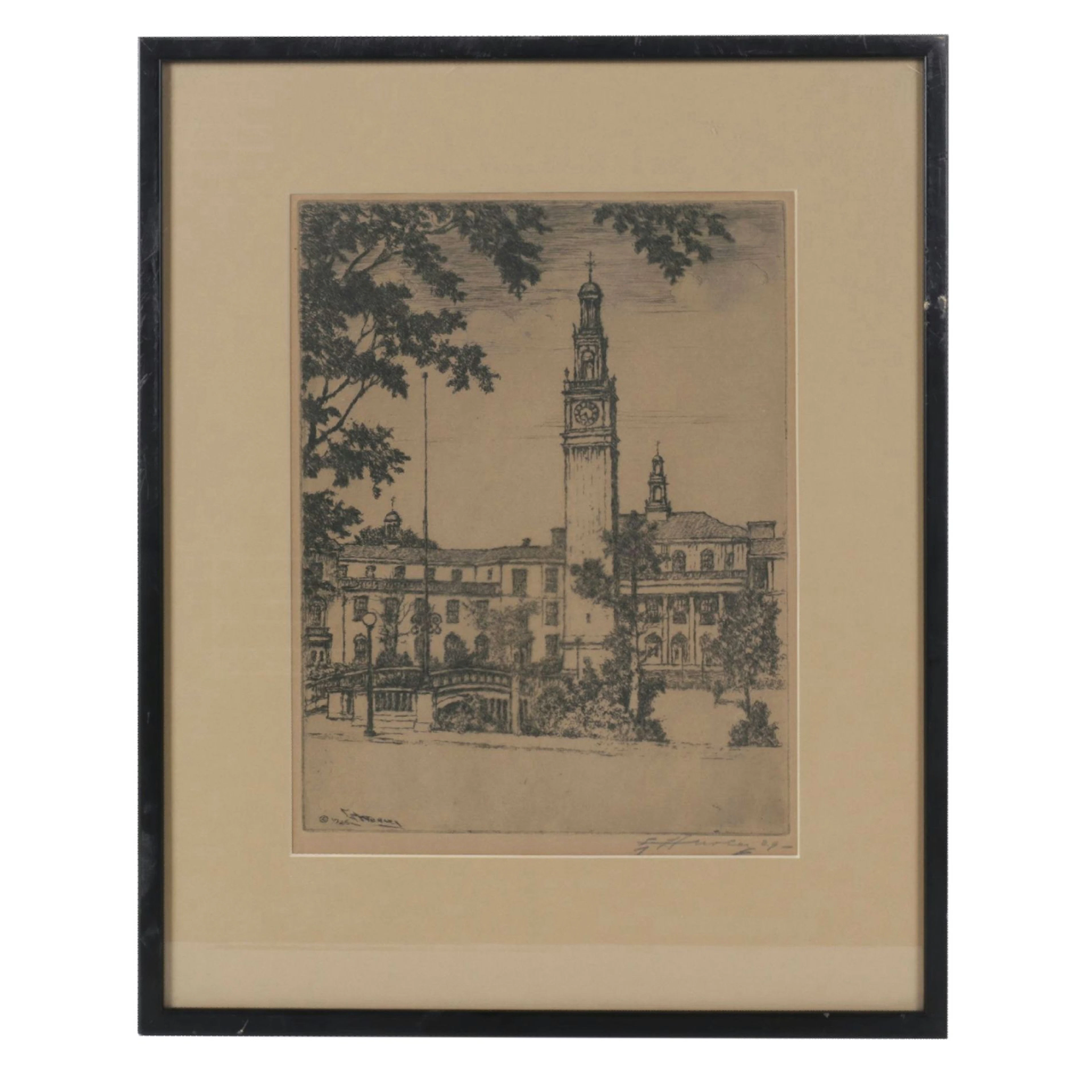 Edward T. Hurley Cityscape Etching, 1929