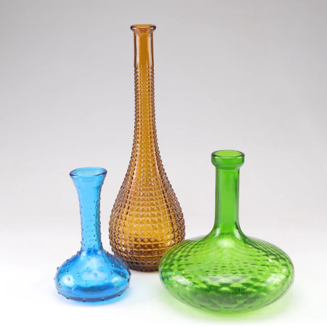 Empoli Colored Glass Decanters with Rossini Amber Vase, Mid-20th Century