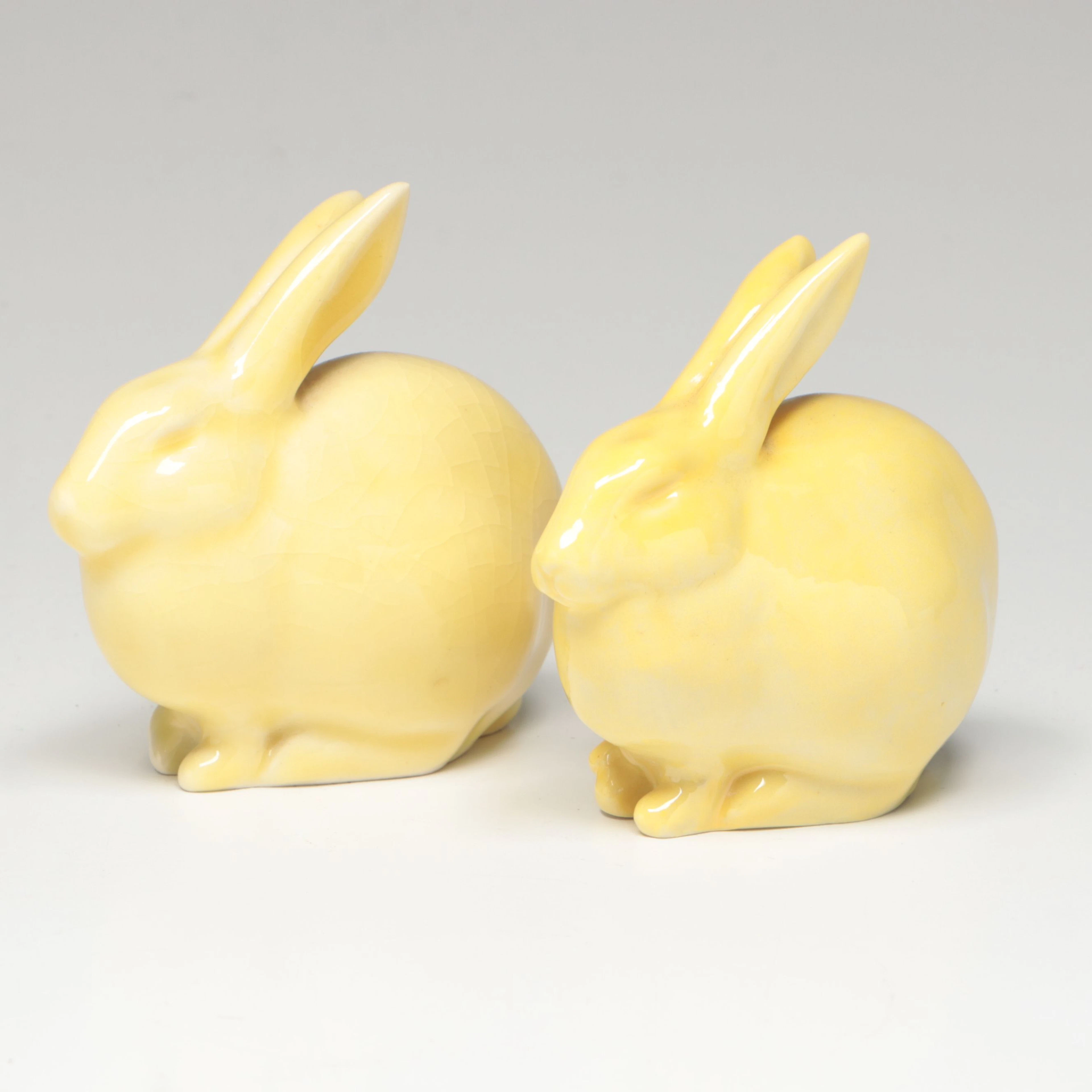 Rookwood Pottery Yellow Ceramic Rabbits, Mid to Late 20th Century