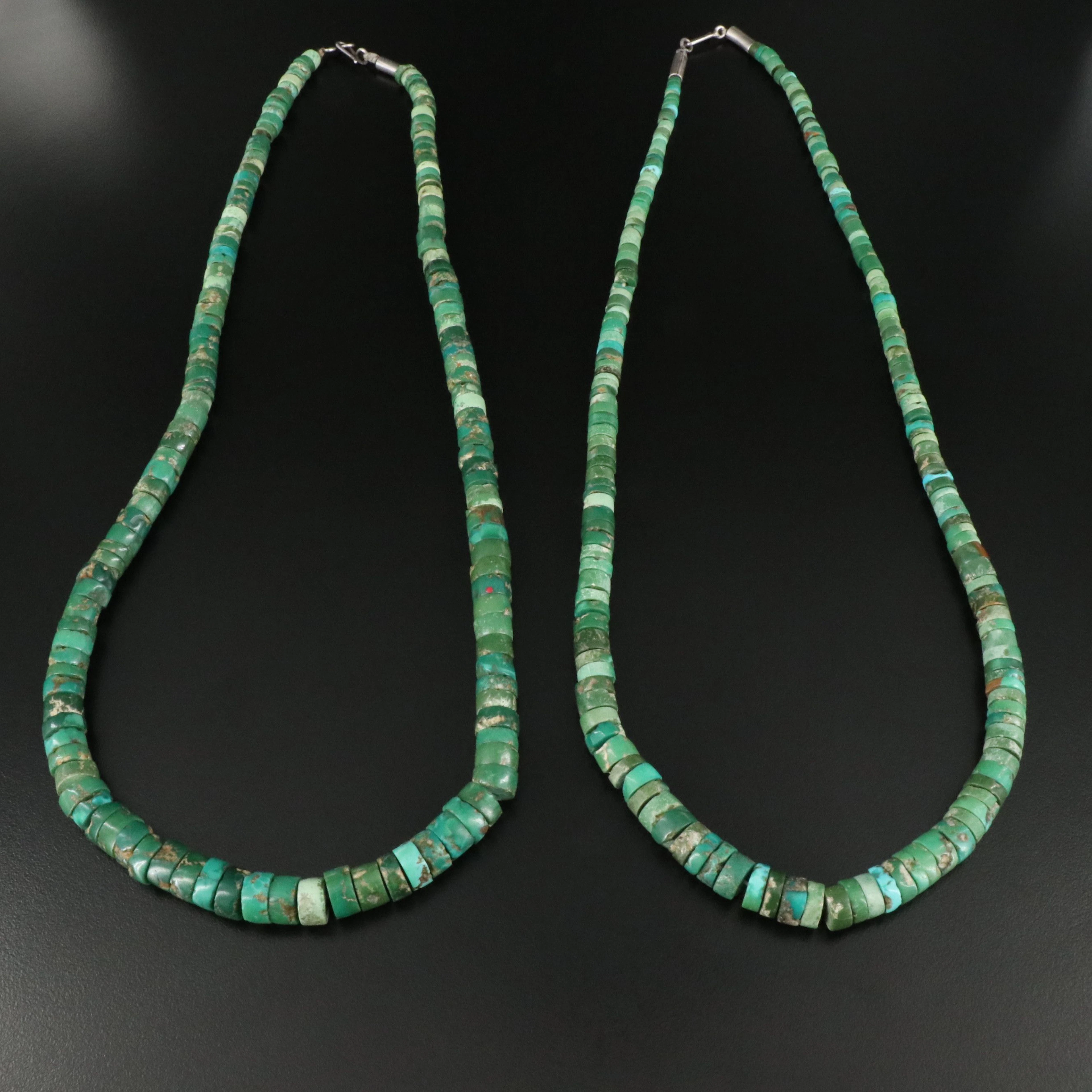 Graduated Chrysoprase and Turquoise Necklaces with Sterling Clasps