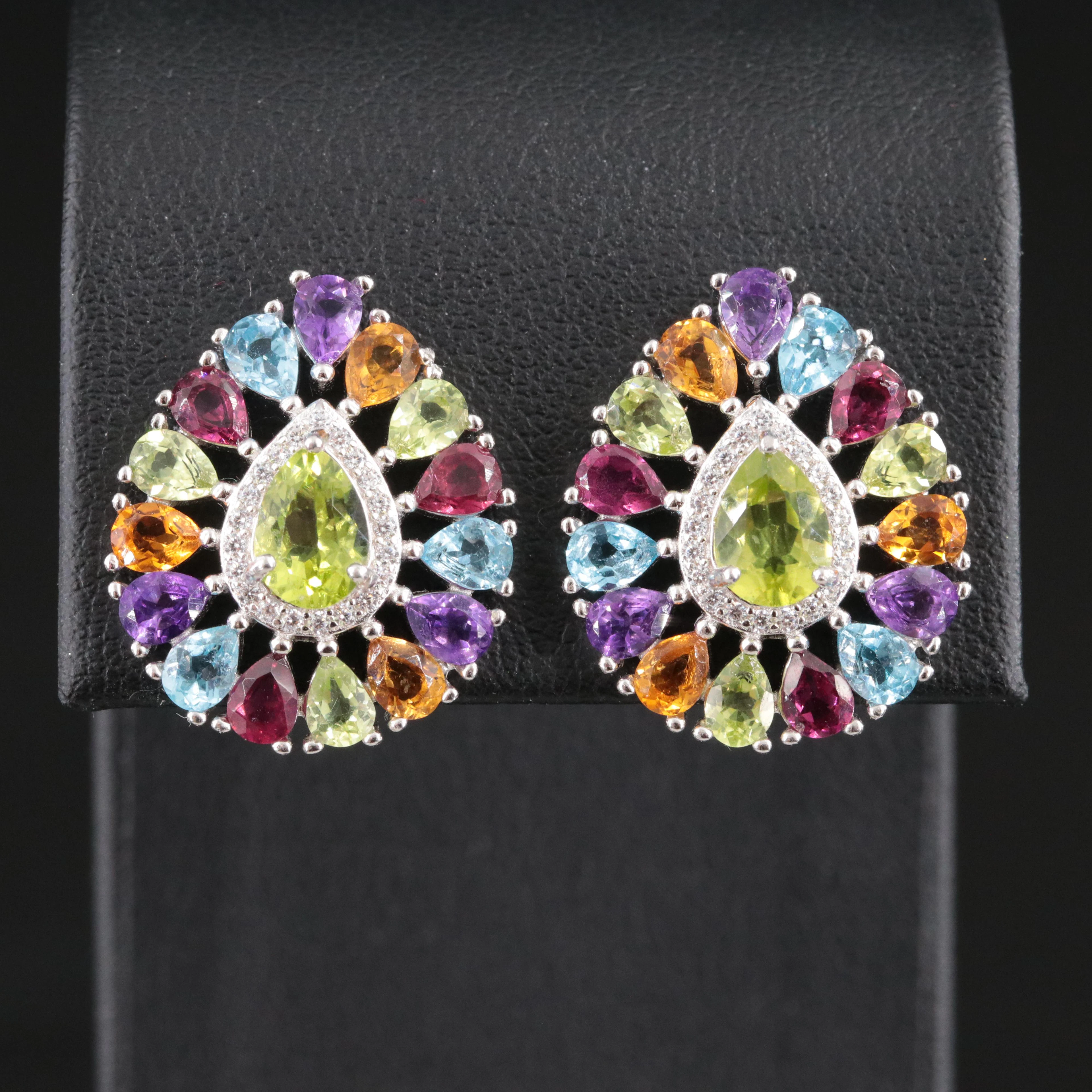 Sterling Gemstone Earrings Featuring Peridot, Topaz and CZ
