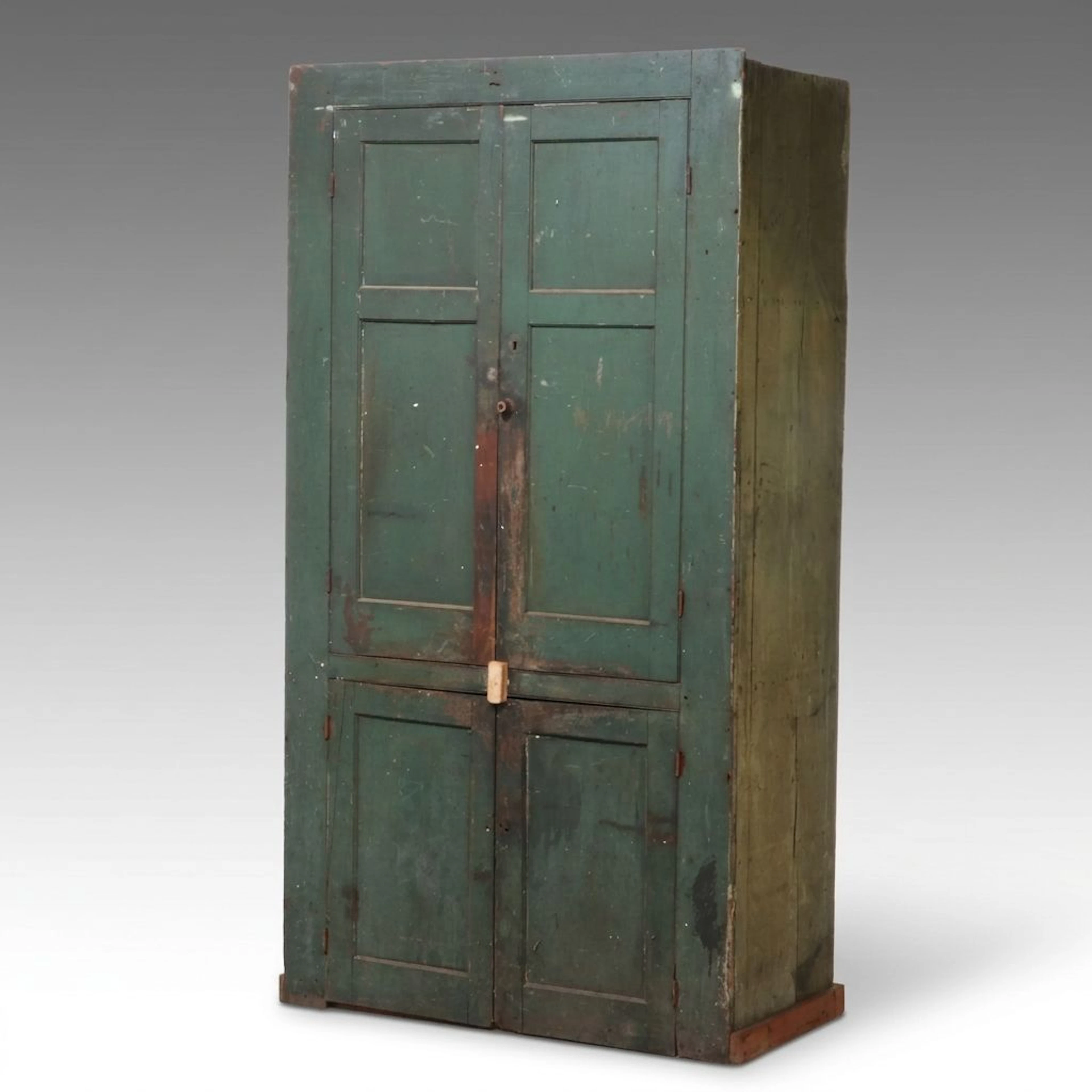 American Primitive Green-Painted Wood Cupboard, 19th Century