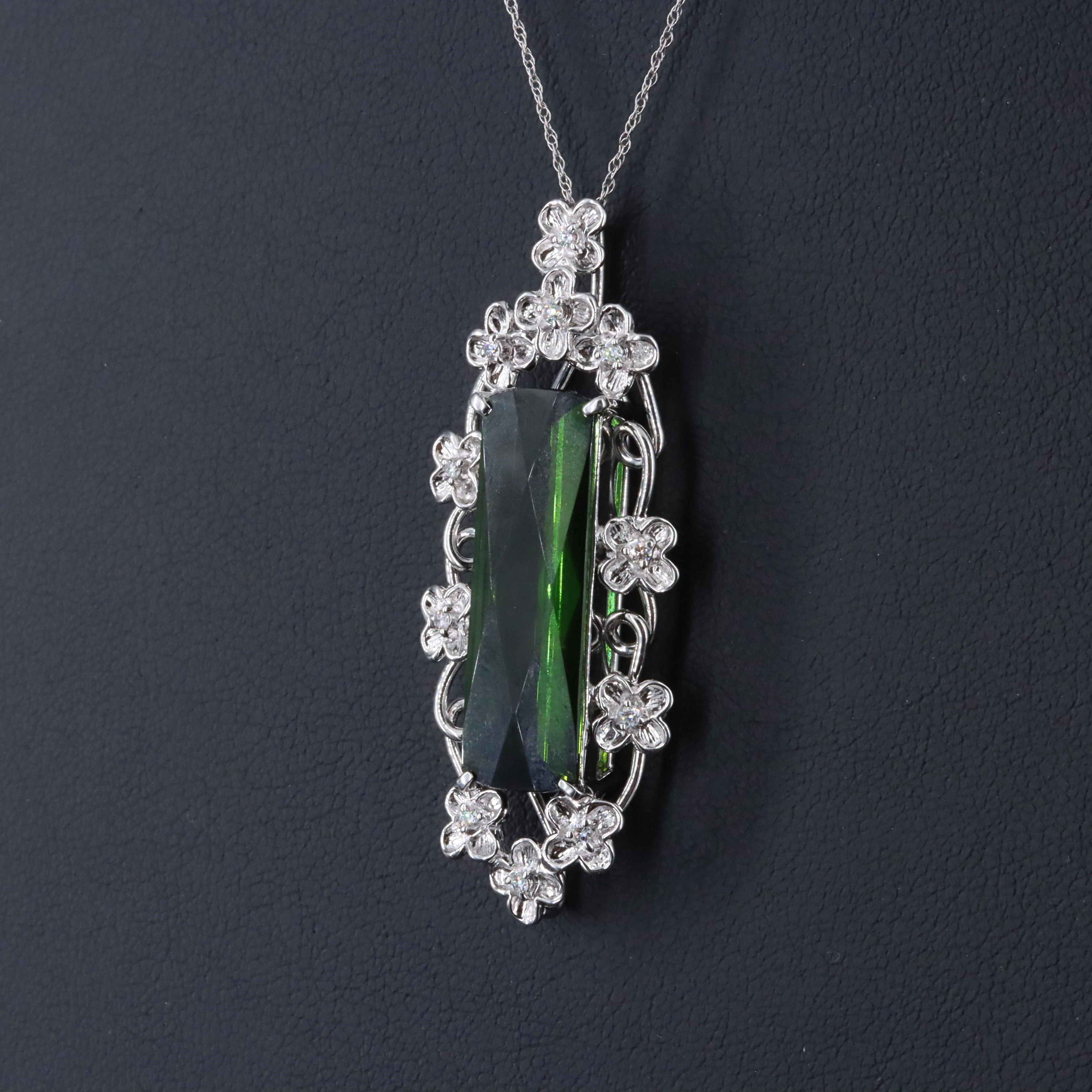 18K 10.12 CT Tourmaline and Diamond Floral Pendant Necklace