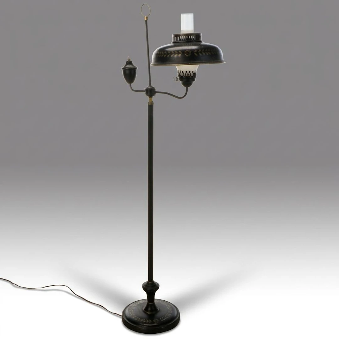 Colonial Style Offset Arm Toleware Floor Lamp