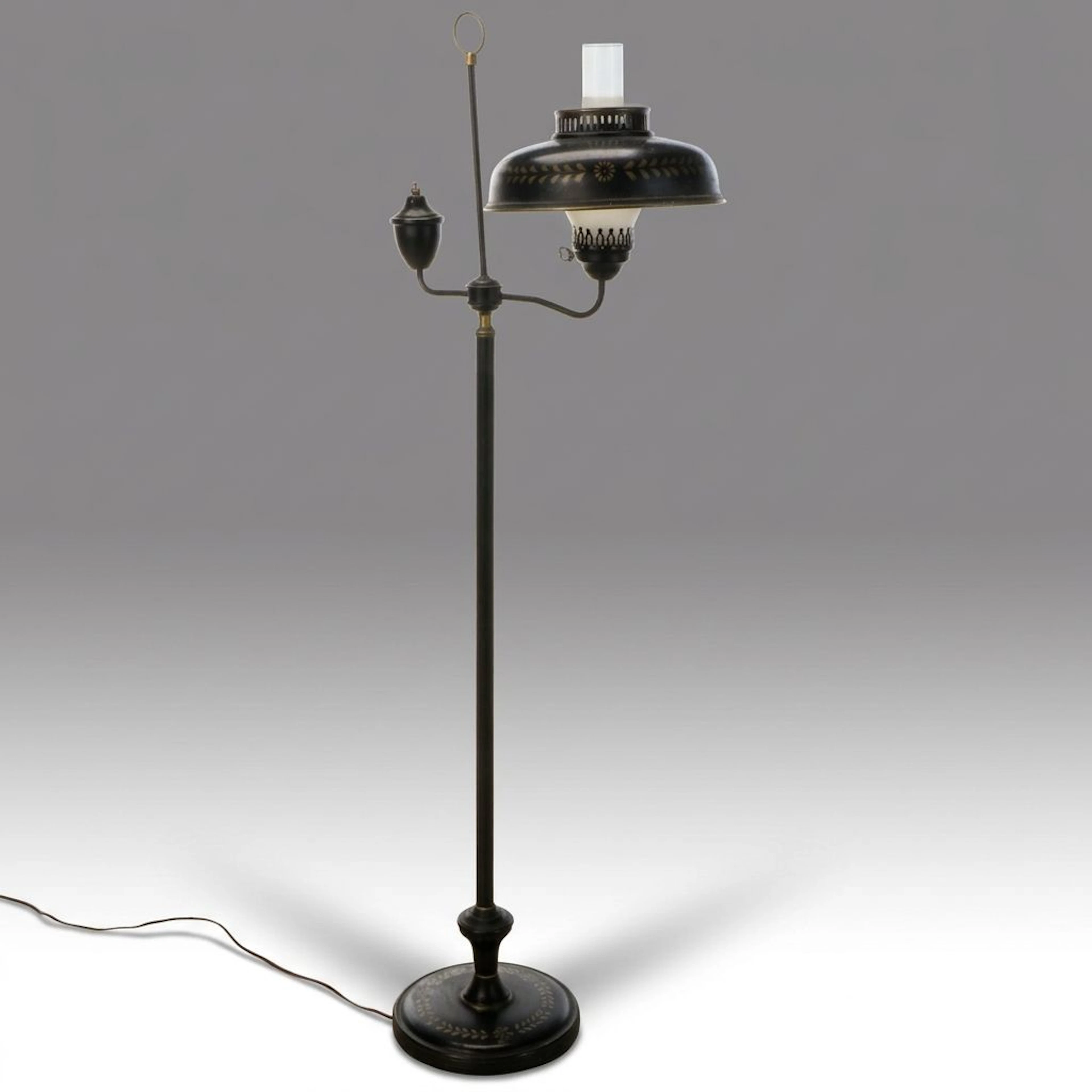 Colonial Style Offset Arm Toleware Floor Lamp