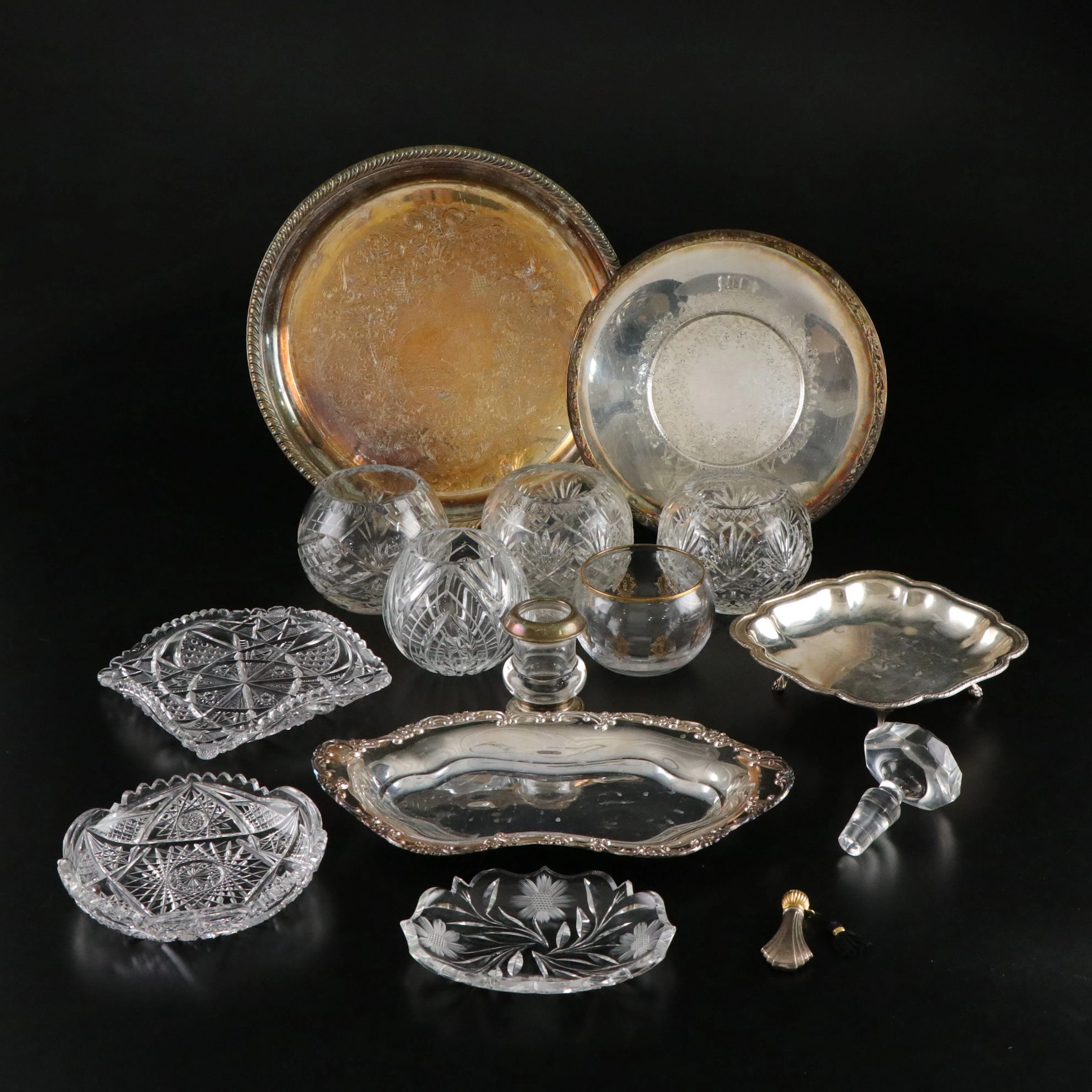 Prill Silver Plate Dish, Towle Sterling Silver Perfume Bottle, & More
