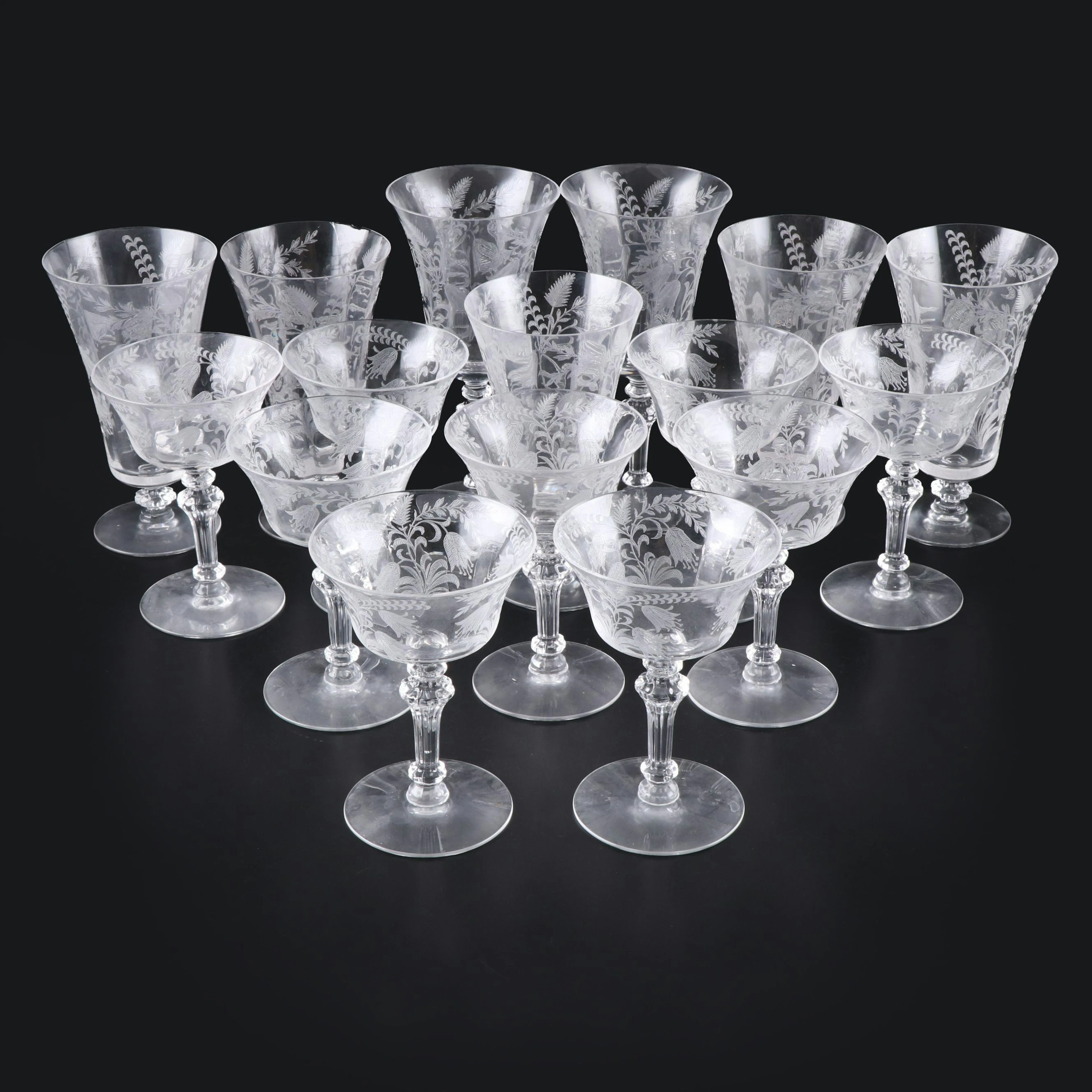 Tiffin-Franciscan "Fuchsia" Iced Tea and Tall Sherbet Glasses, Mid-20th Century