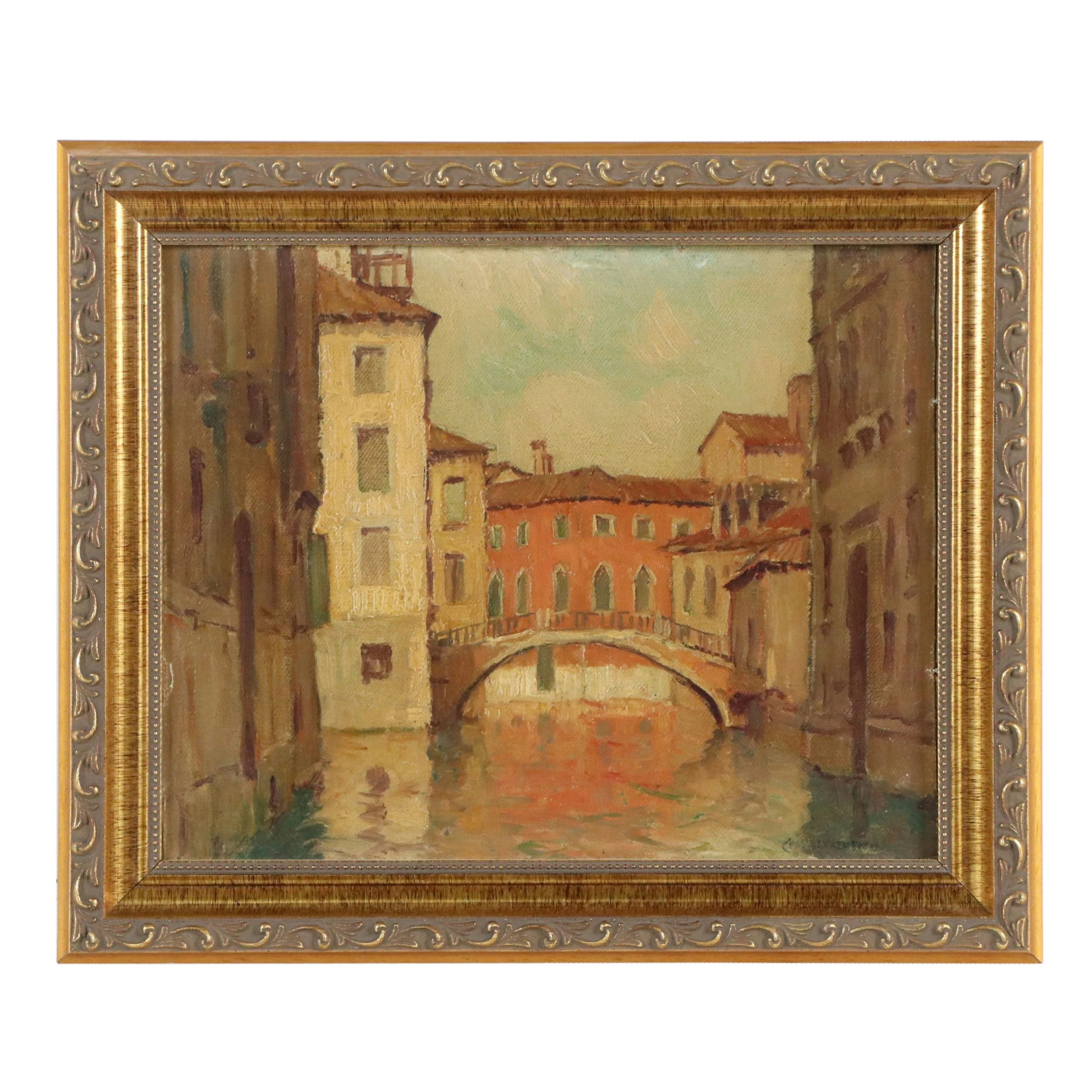 Charles Warren Eaton Tonalist Oil Painting of Venetian Canal, 20th Century