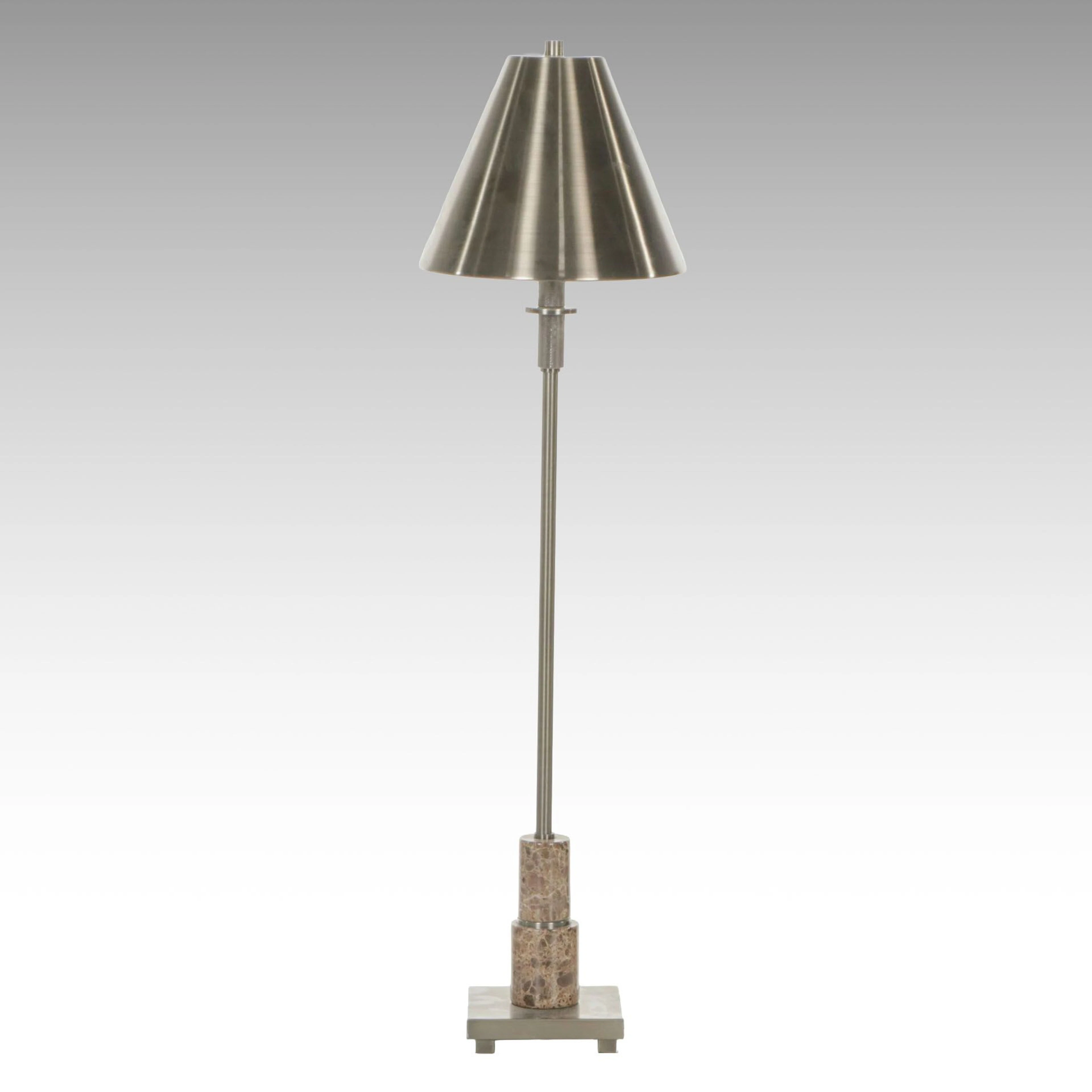 Brushed Metal and Stone Buffet Lamp, 21st Century