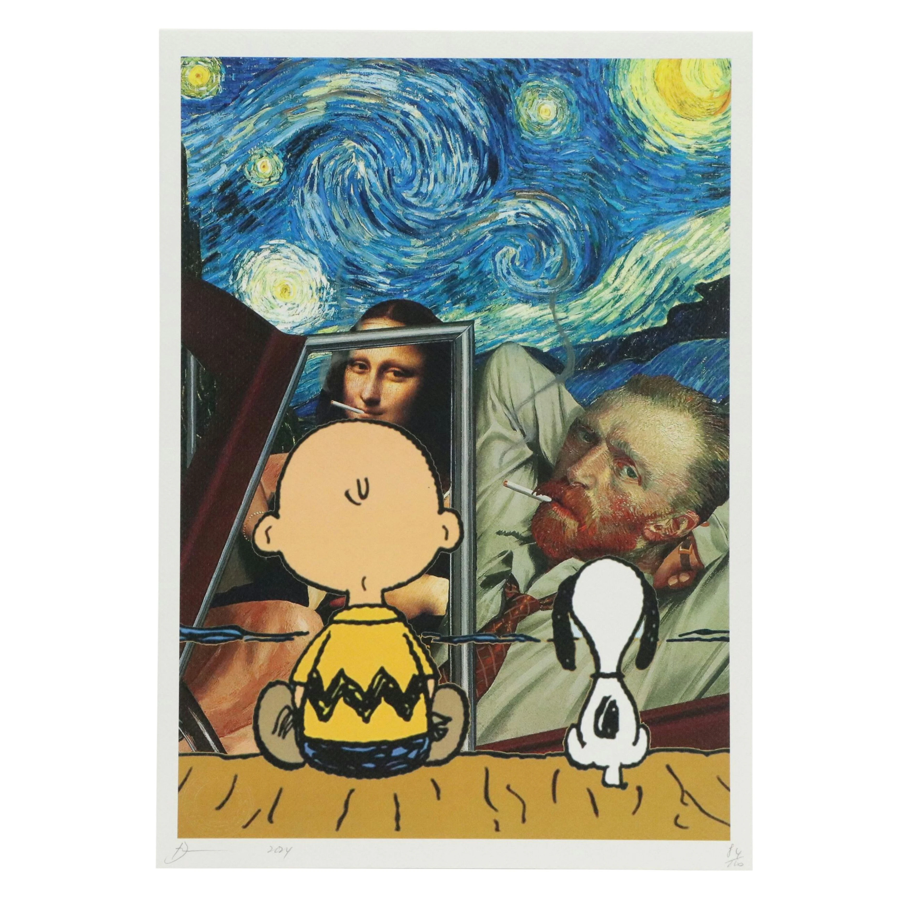 Death NYC Offset Lithograph Pop Art of Peanuts x Van Gogh x Mona Lisa, 2024