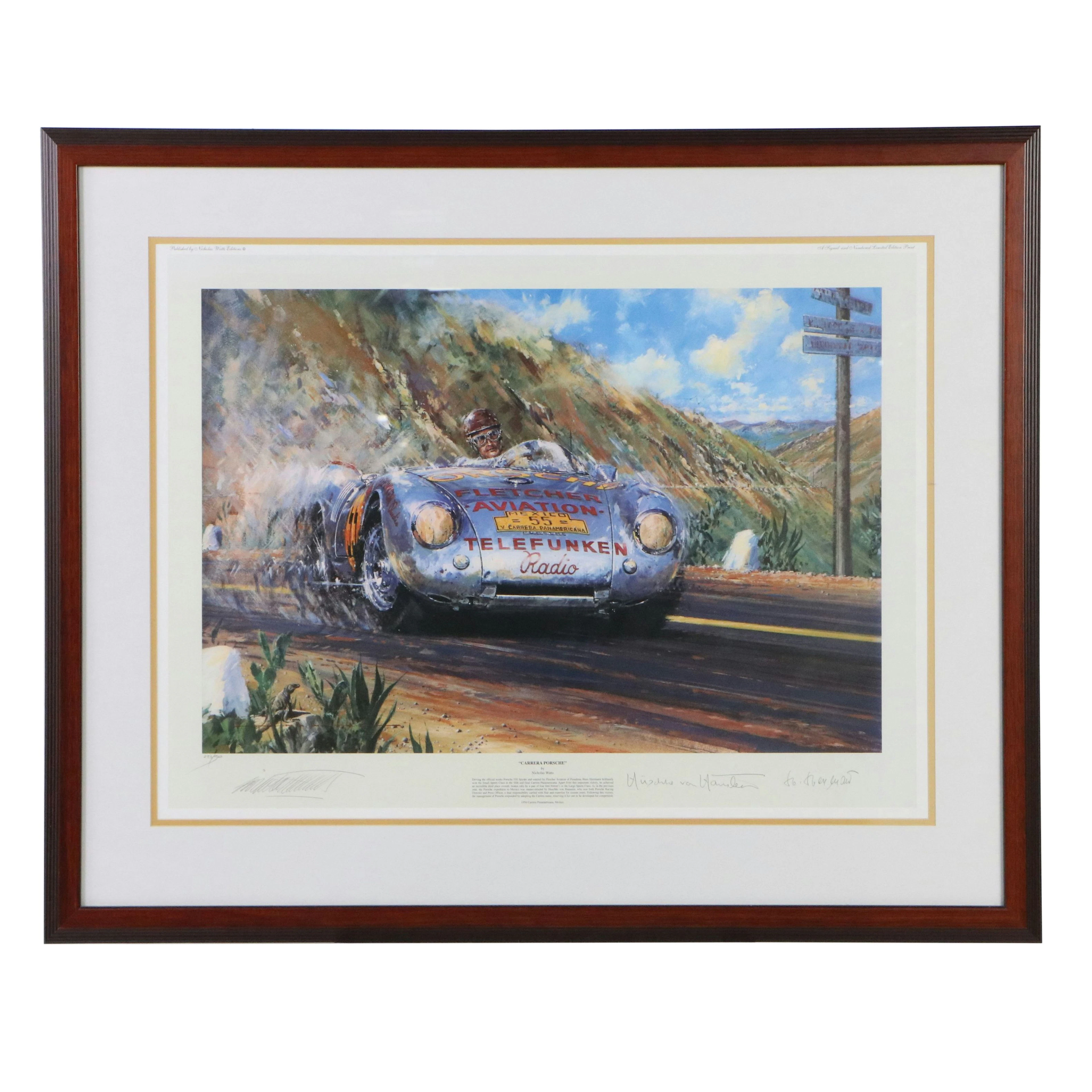 Nicholas Watts Offset Litho "Carrera Porsche" Hans Herrmann in Porsche 550