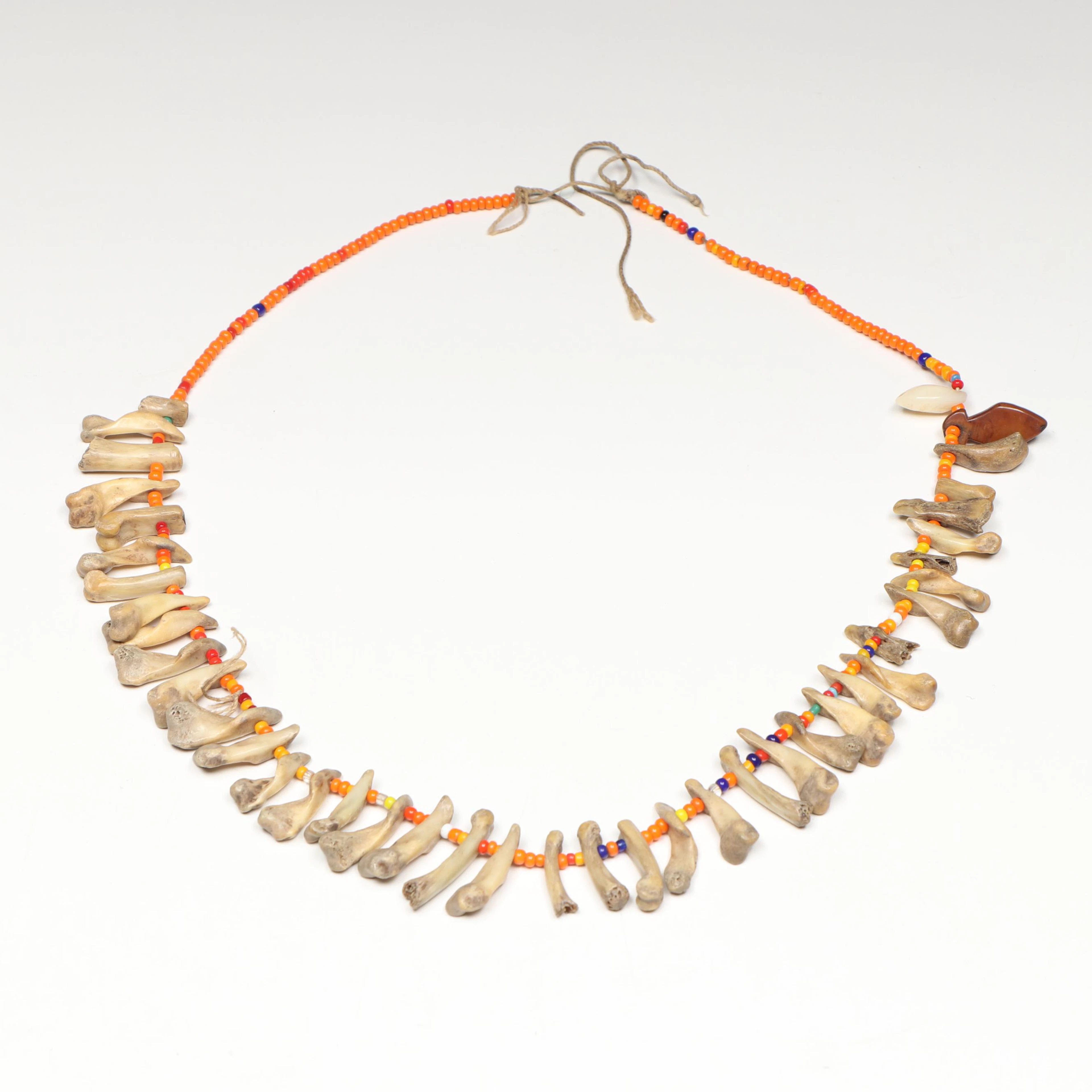 African Fossilized Rodent Bone and Bead Necklace, 20th Century