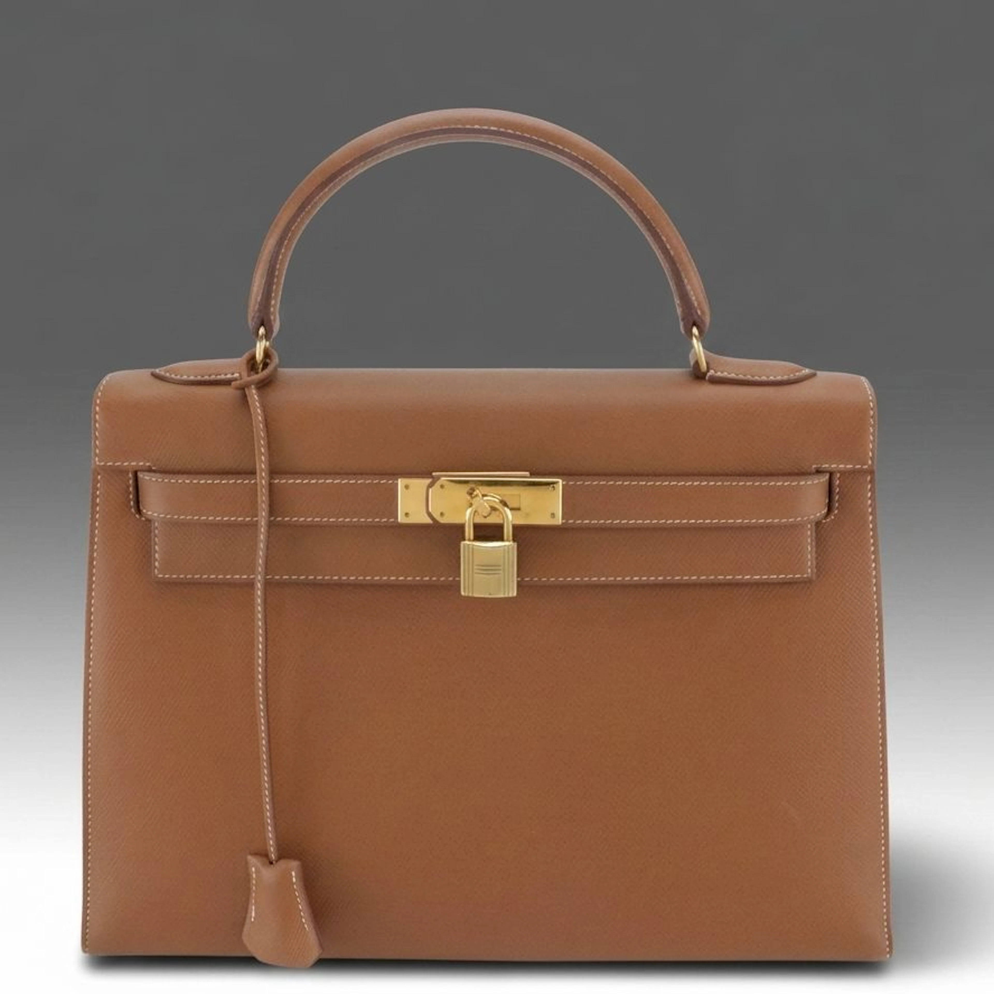 Hermès Kelly Sellier 32 Satchel in Tan Courchevel Leather