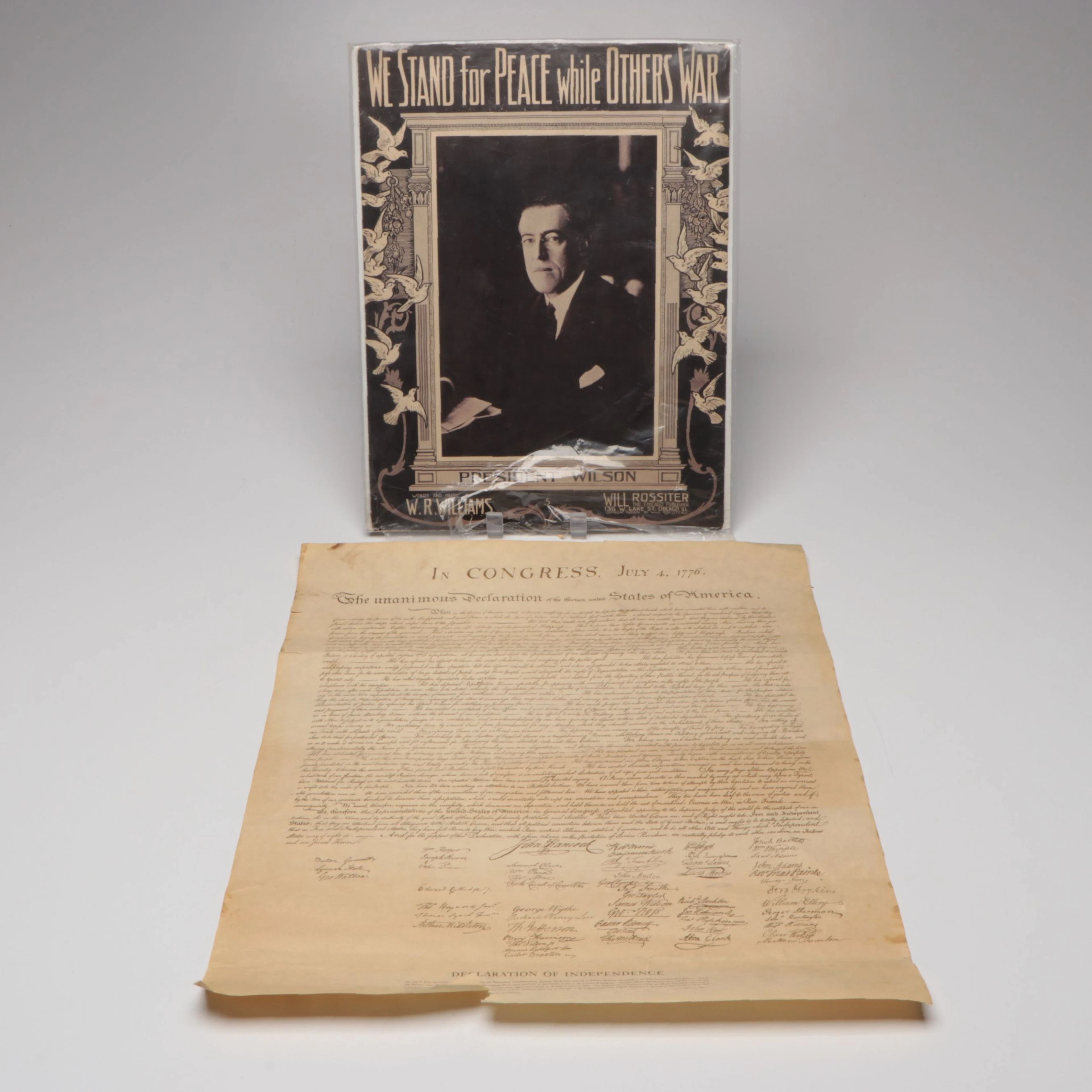 WWI Era Patriotic Sheet Music with Declaration of Independence Replica