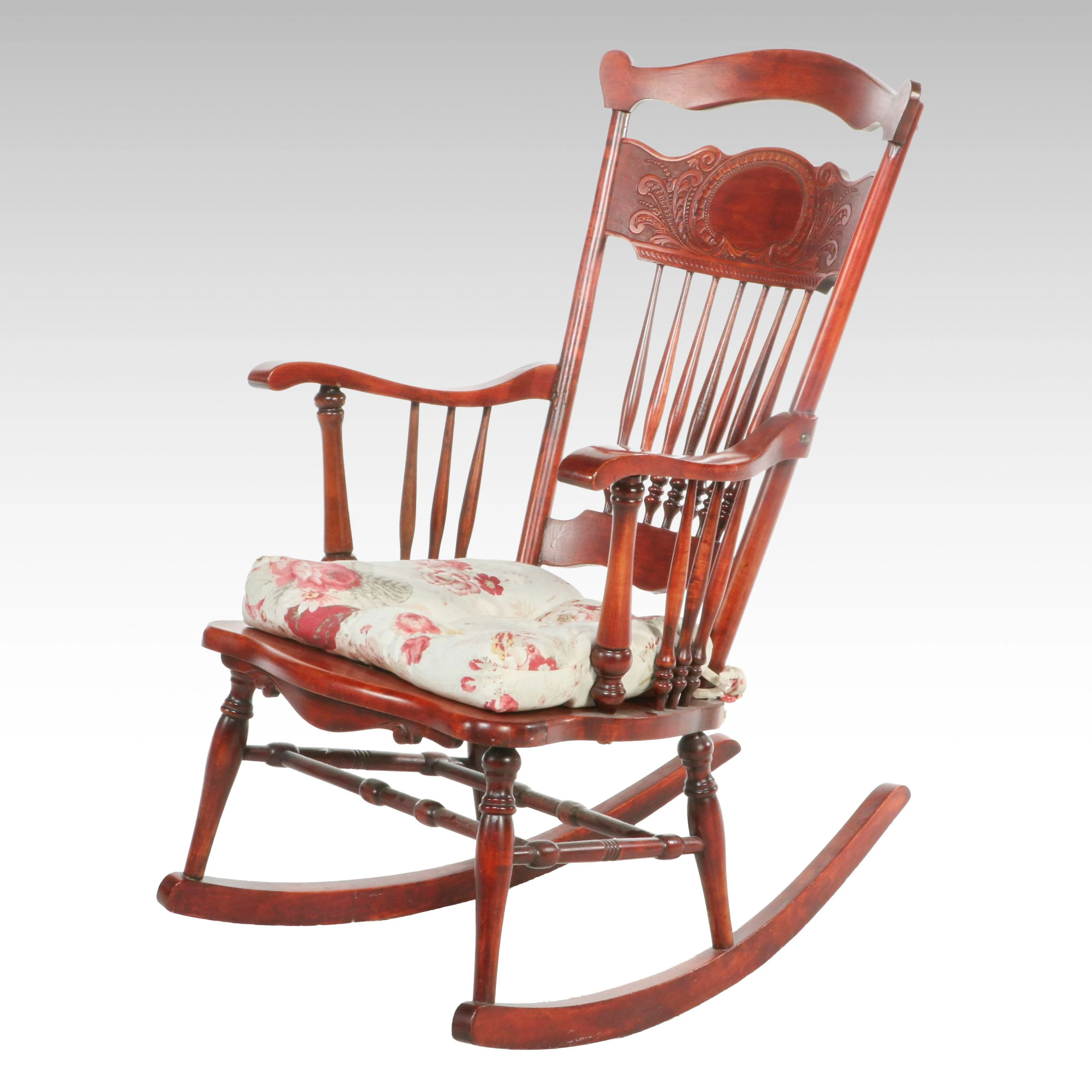 Victorian Style Press-Carved Rocking Chair with Embossed Seat