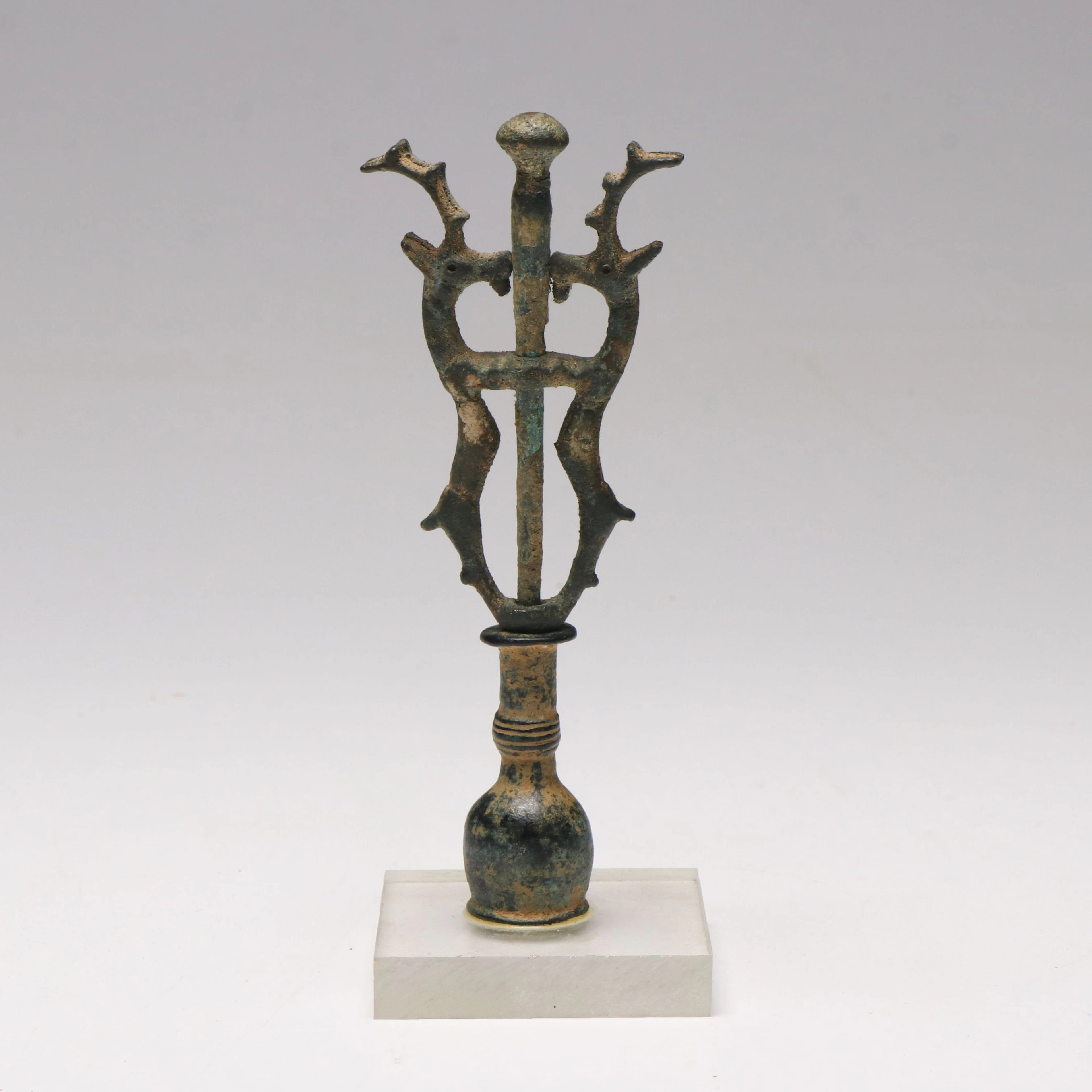 Luristan Bronze Confronted Ibex Finial, 800 BCE