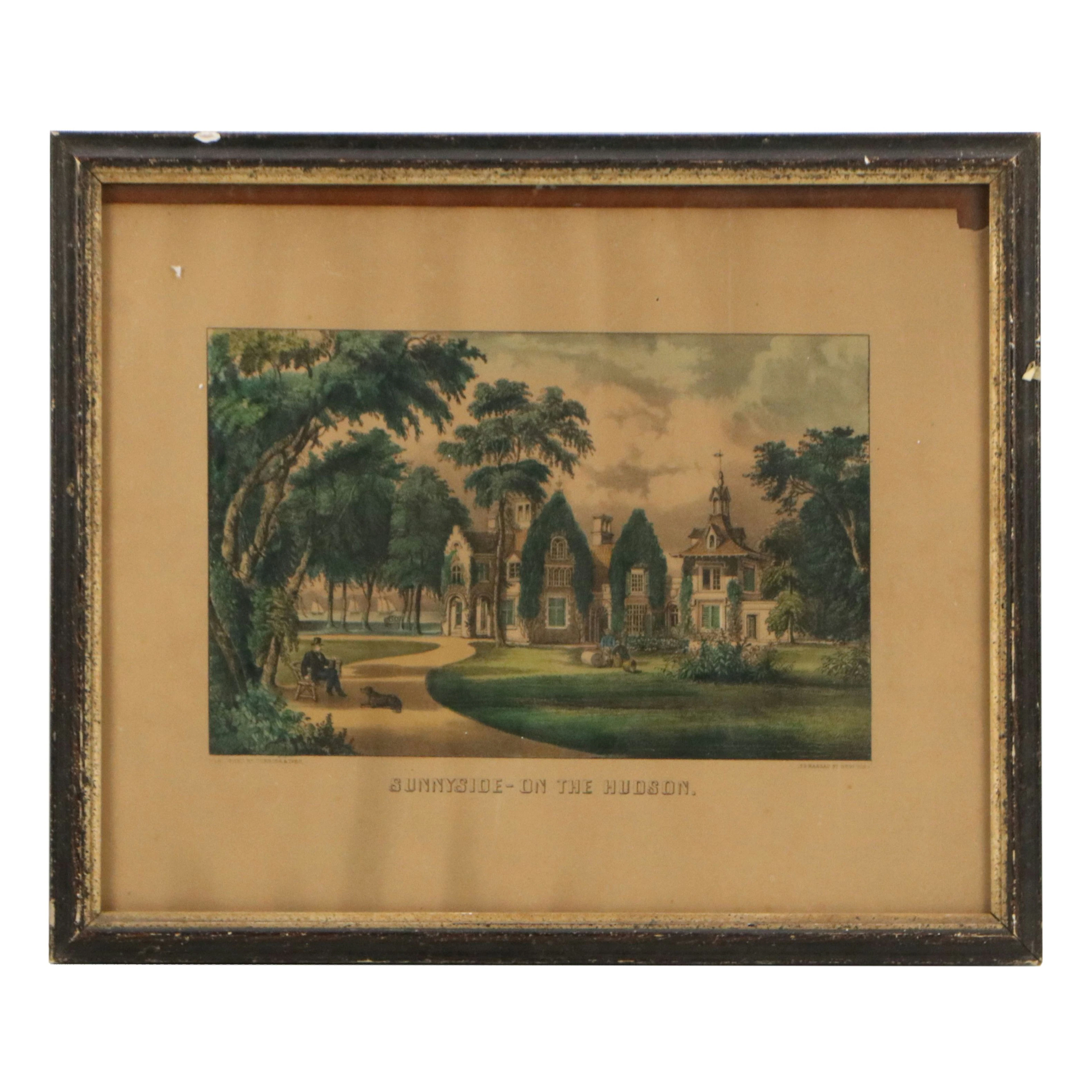Currier & Ives Hand-Colored Lithograph "Sunnyside - On The Hudson,"