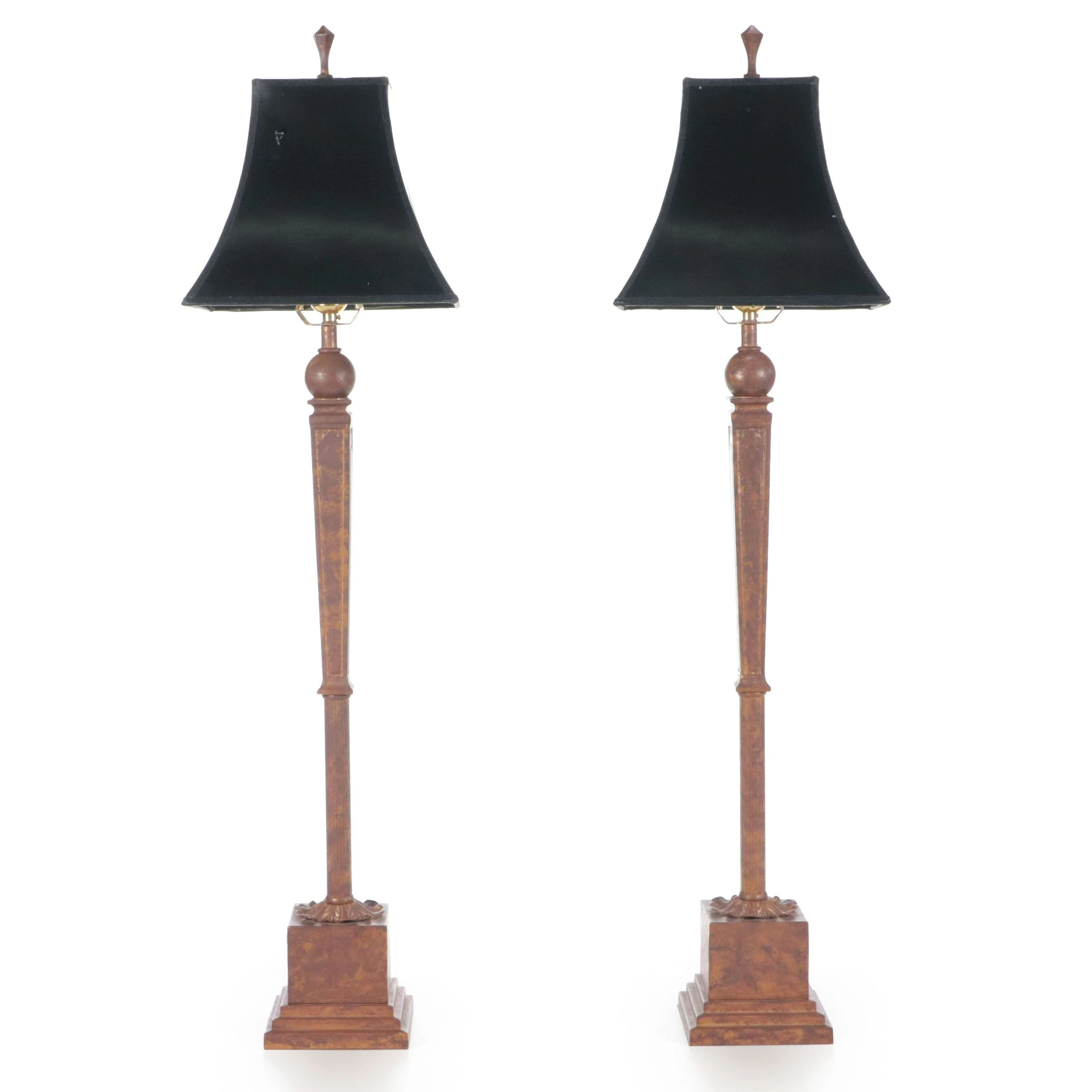 Pair of Neoclassical Style Buffet Lamps with Black Paper Shades