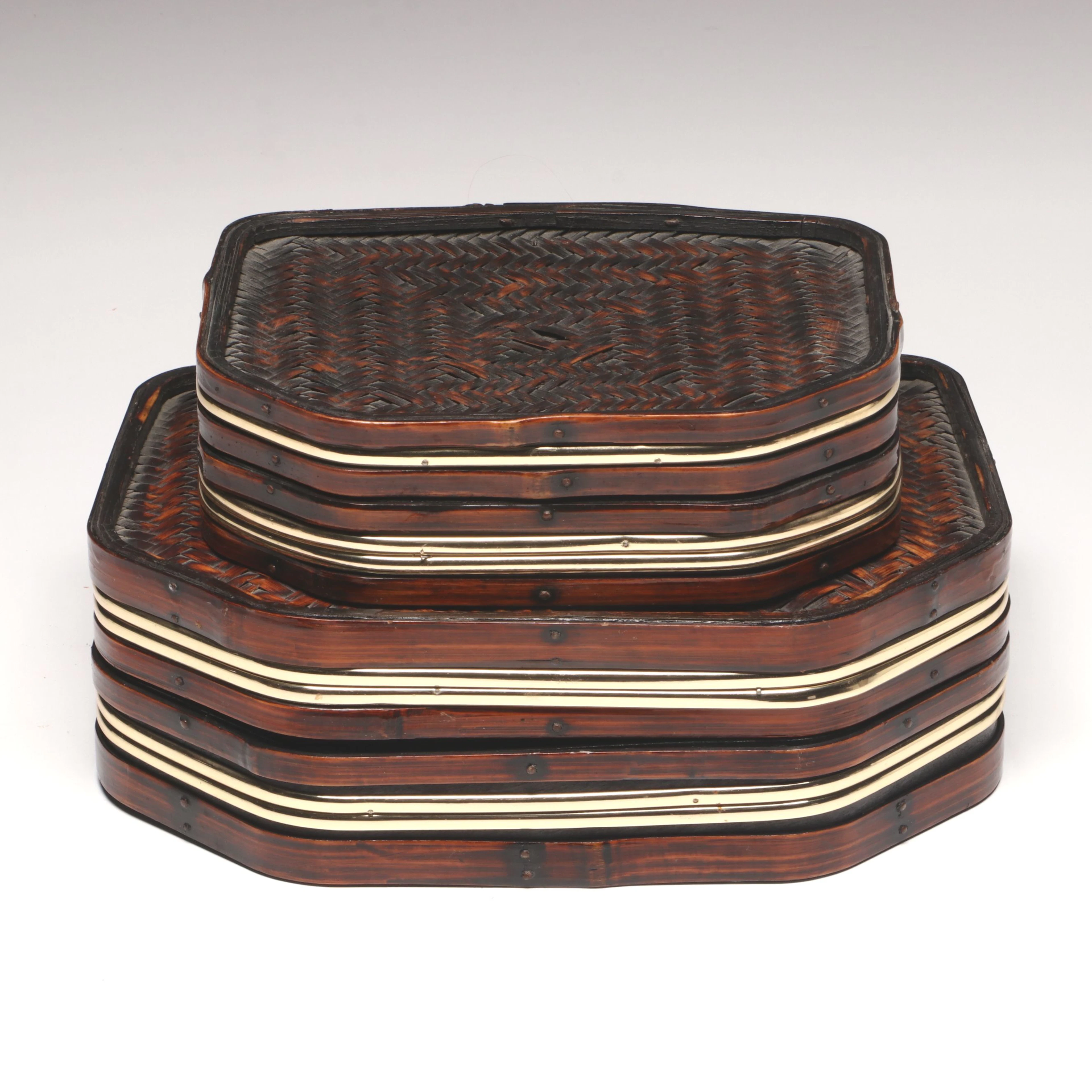 Chinese Woven Bamboo and Lacquerware Jewelry Boxes