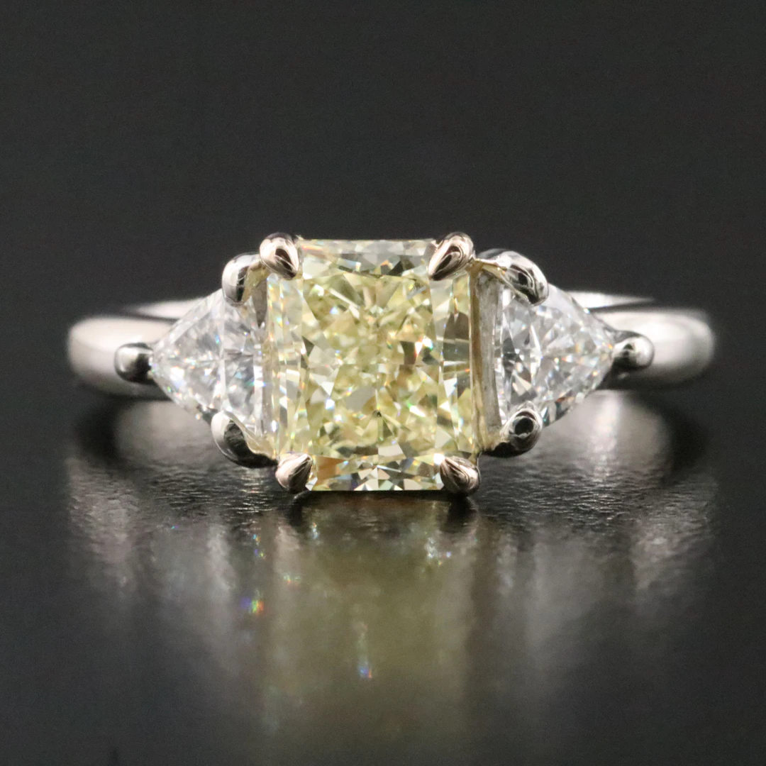 Platinum and 14K 2.21 CTW Diamond Ring with Fancy Light Yellow Center