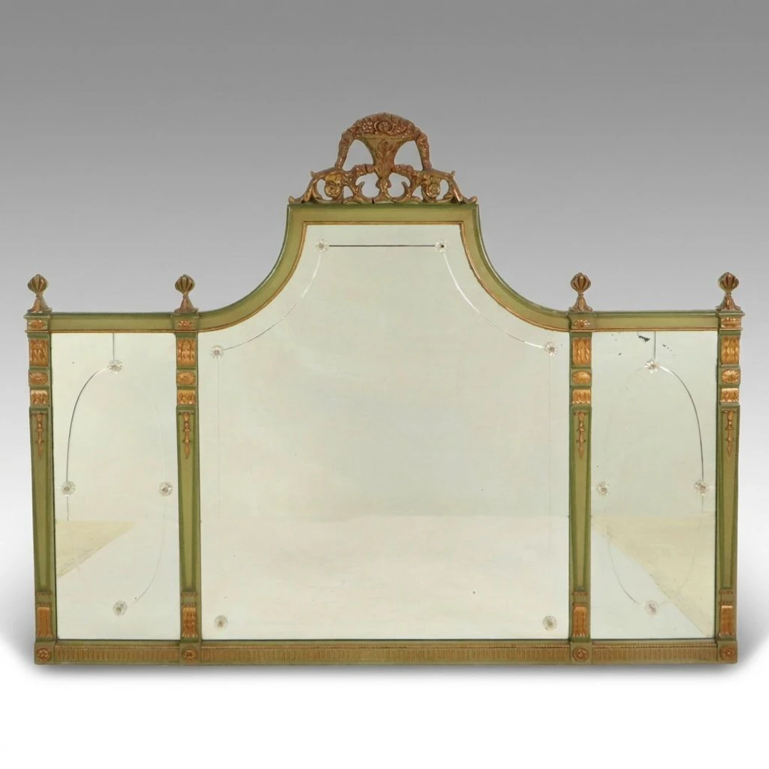 Hollywood Regency Style Painted and Giltwood Three-Panel Overmantel Mirror