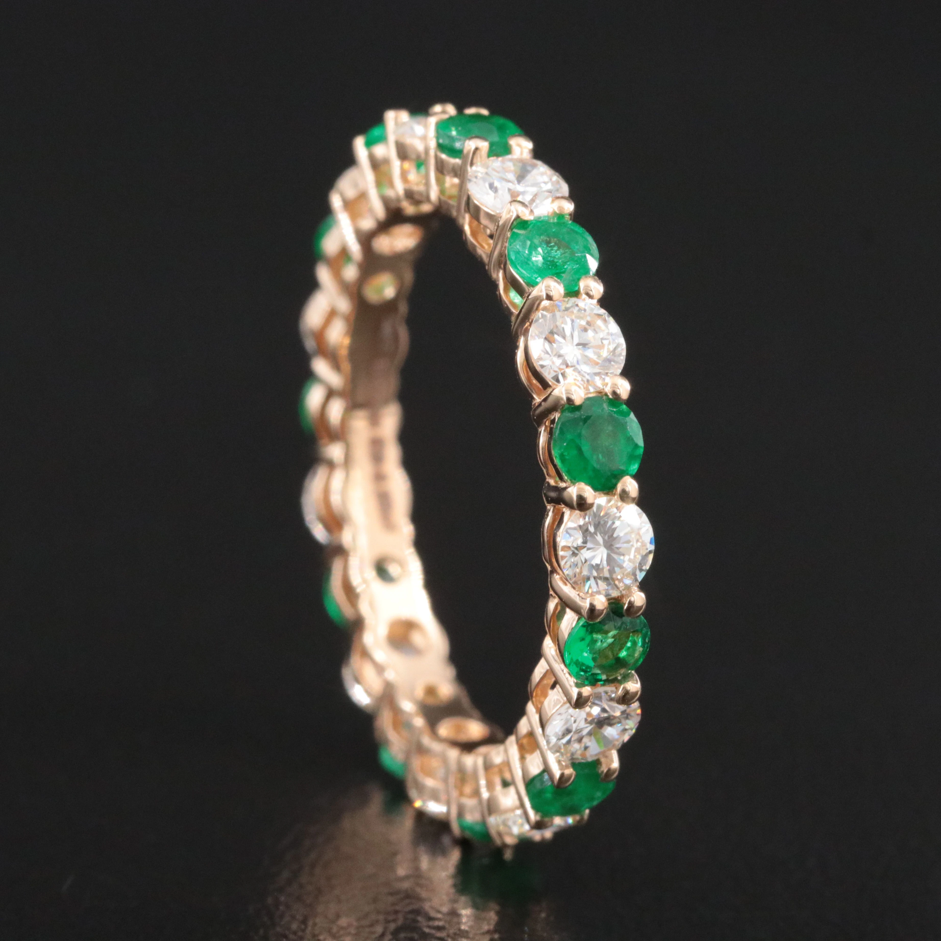 14K 1.21 CTW Diamond and Emerald Eternity Band