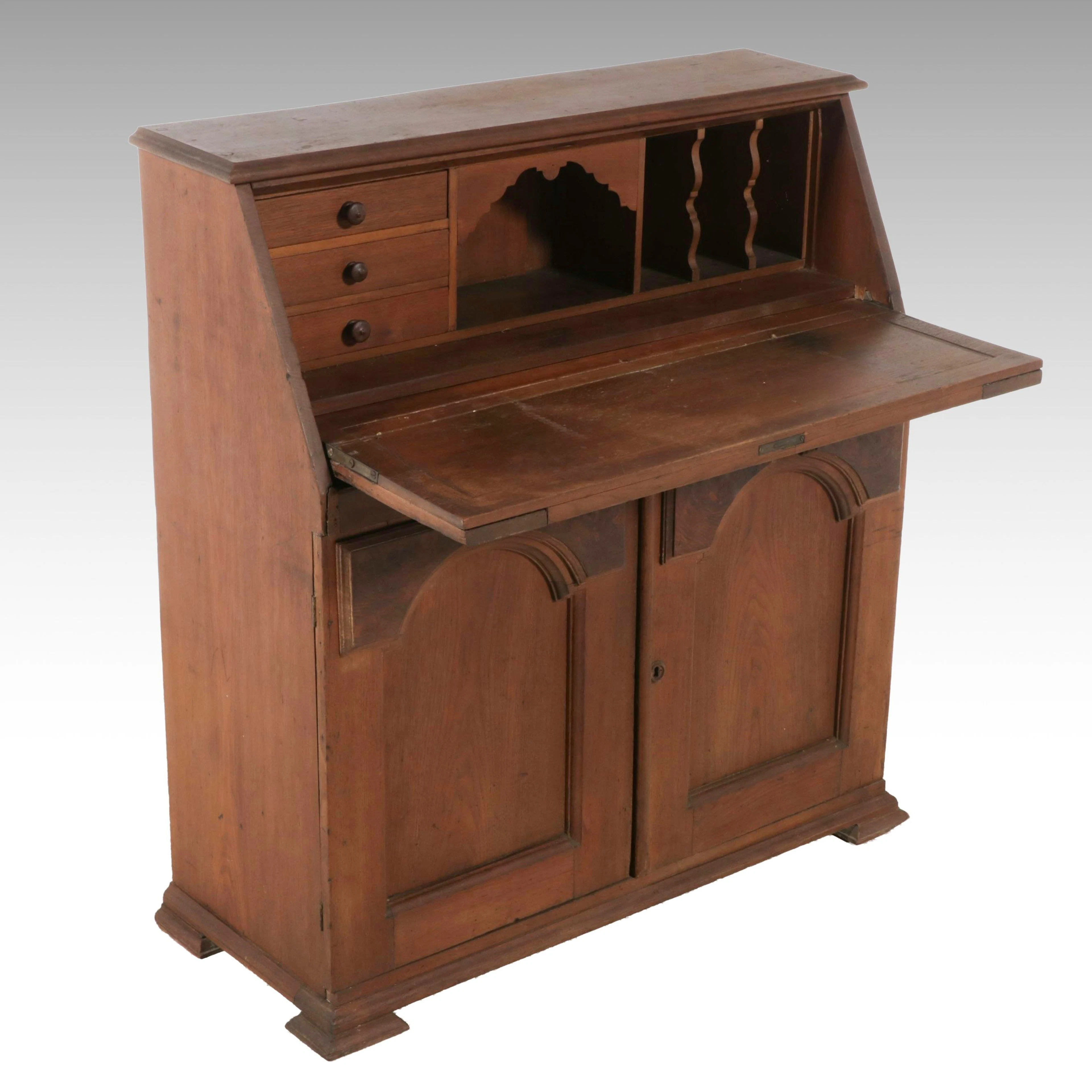 Antique Victorian Walnut and Burl Secretary Desk