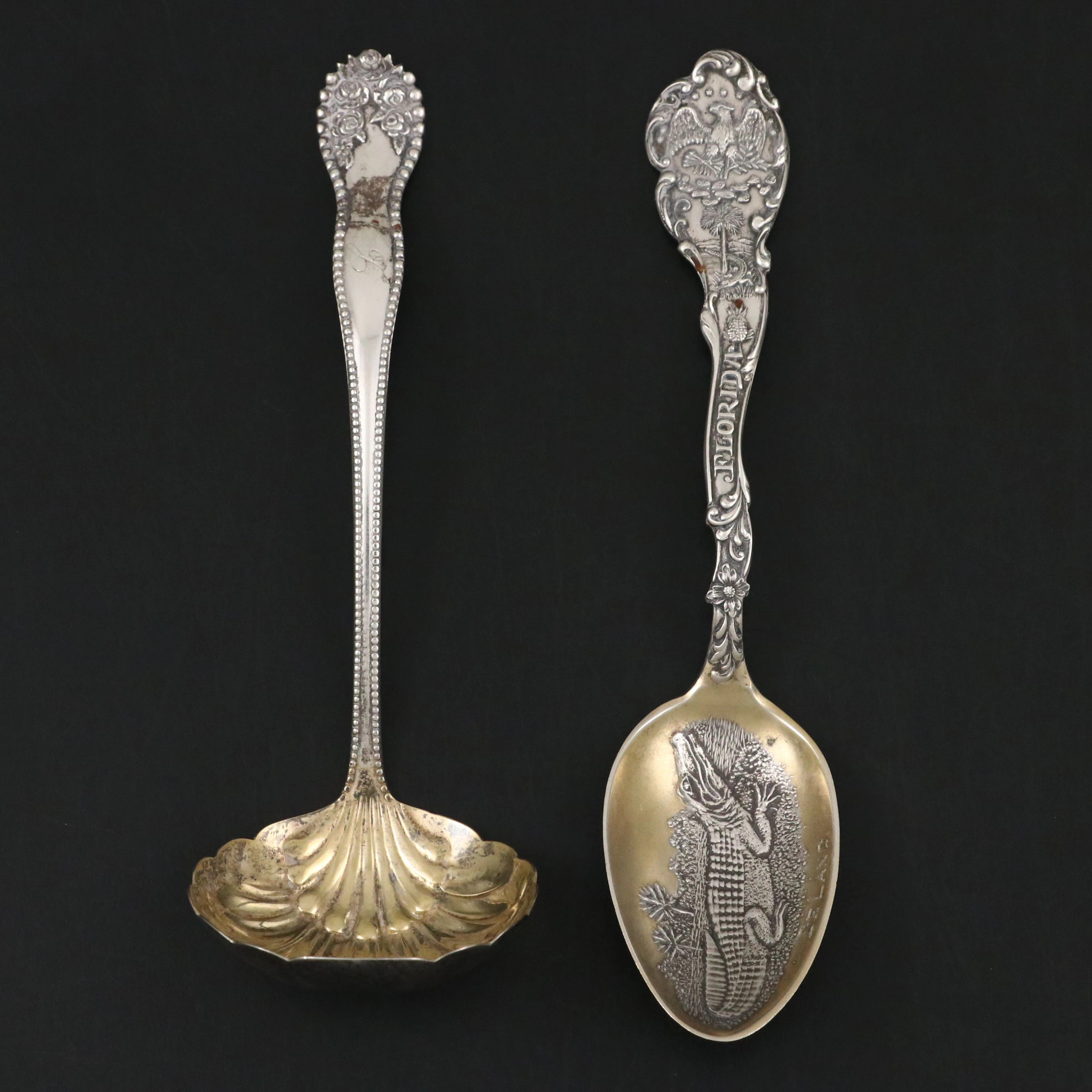Gorham "Lancaster" Sterling Silver Ladle with Florida Souvenir Spoon