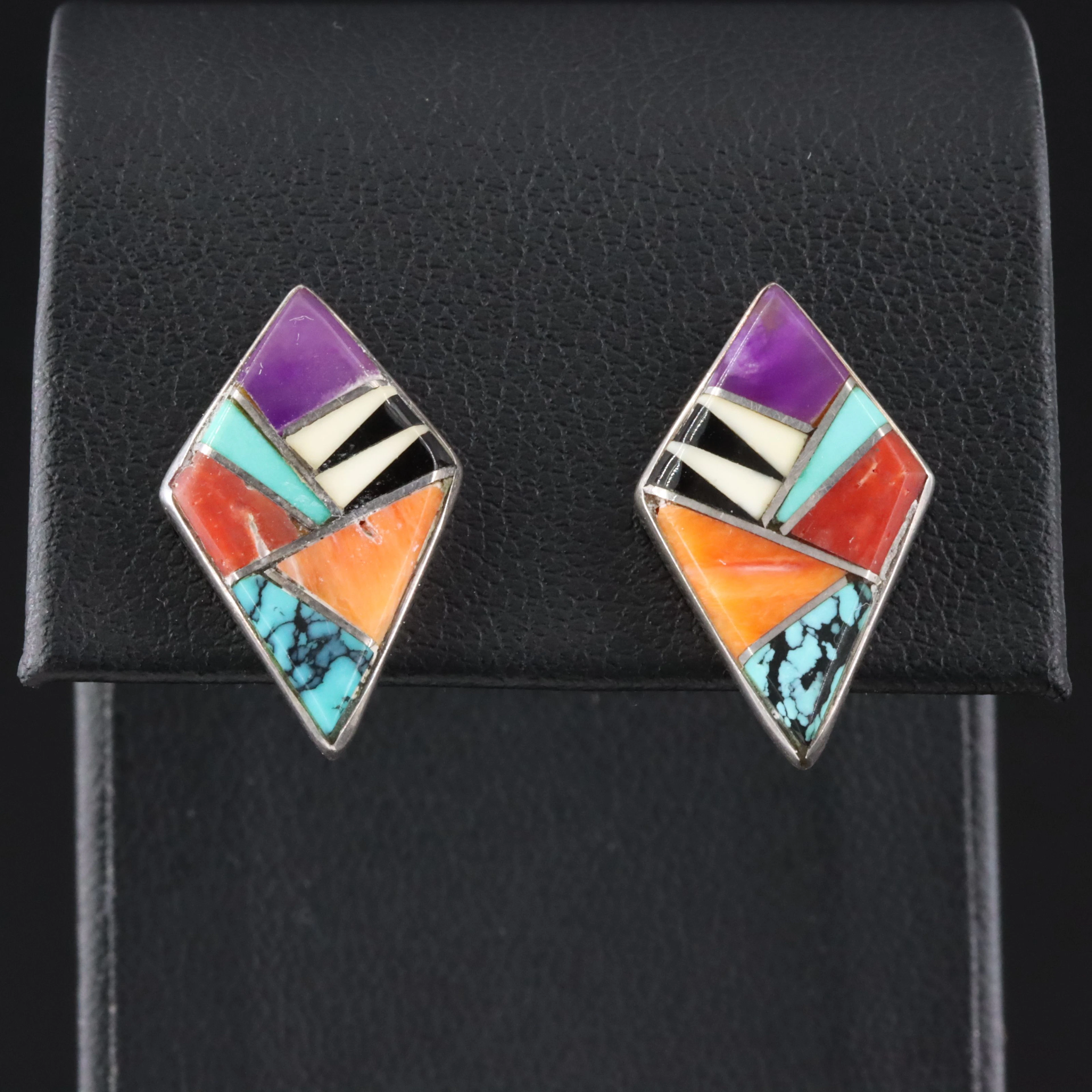 Sterling Artist Signed Gemstone Earrings with Spiny Oyster, Howlite