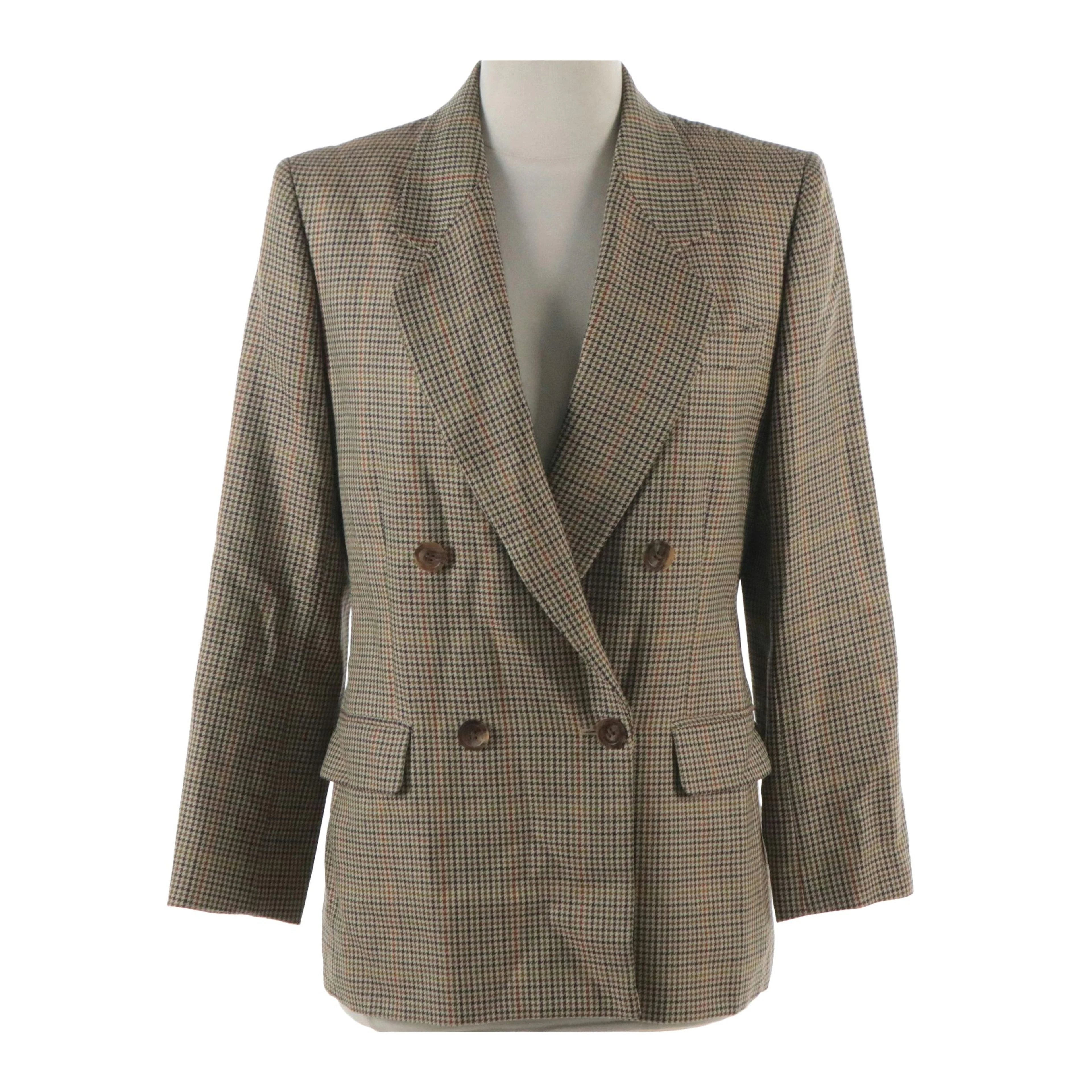 Burberrys Double-Breasted Houndstooth Wool Blazer, Vintage