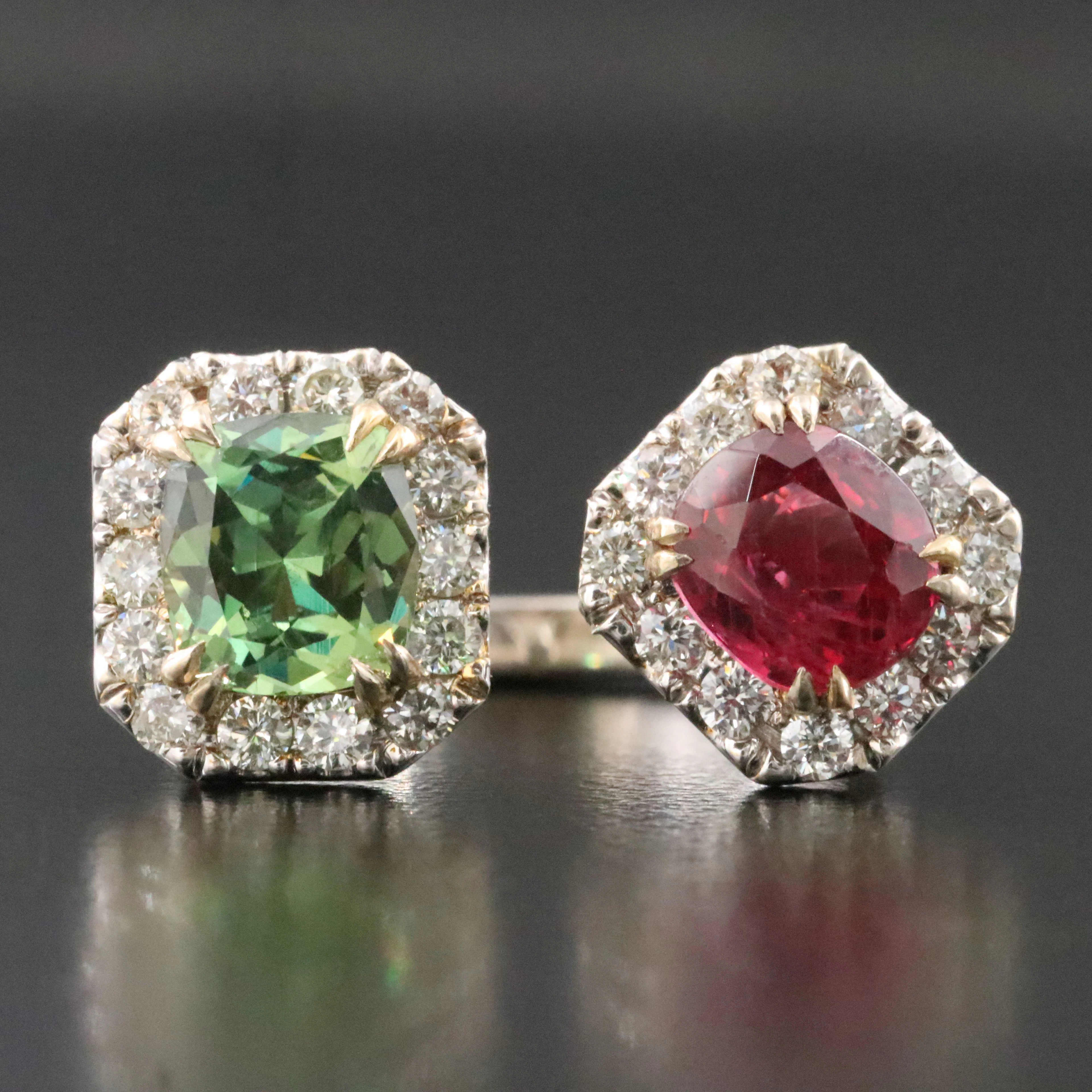 18K 2.03 CT Ruby, 2.02 CT Demantoid and Diamond Ring with GIA Reports