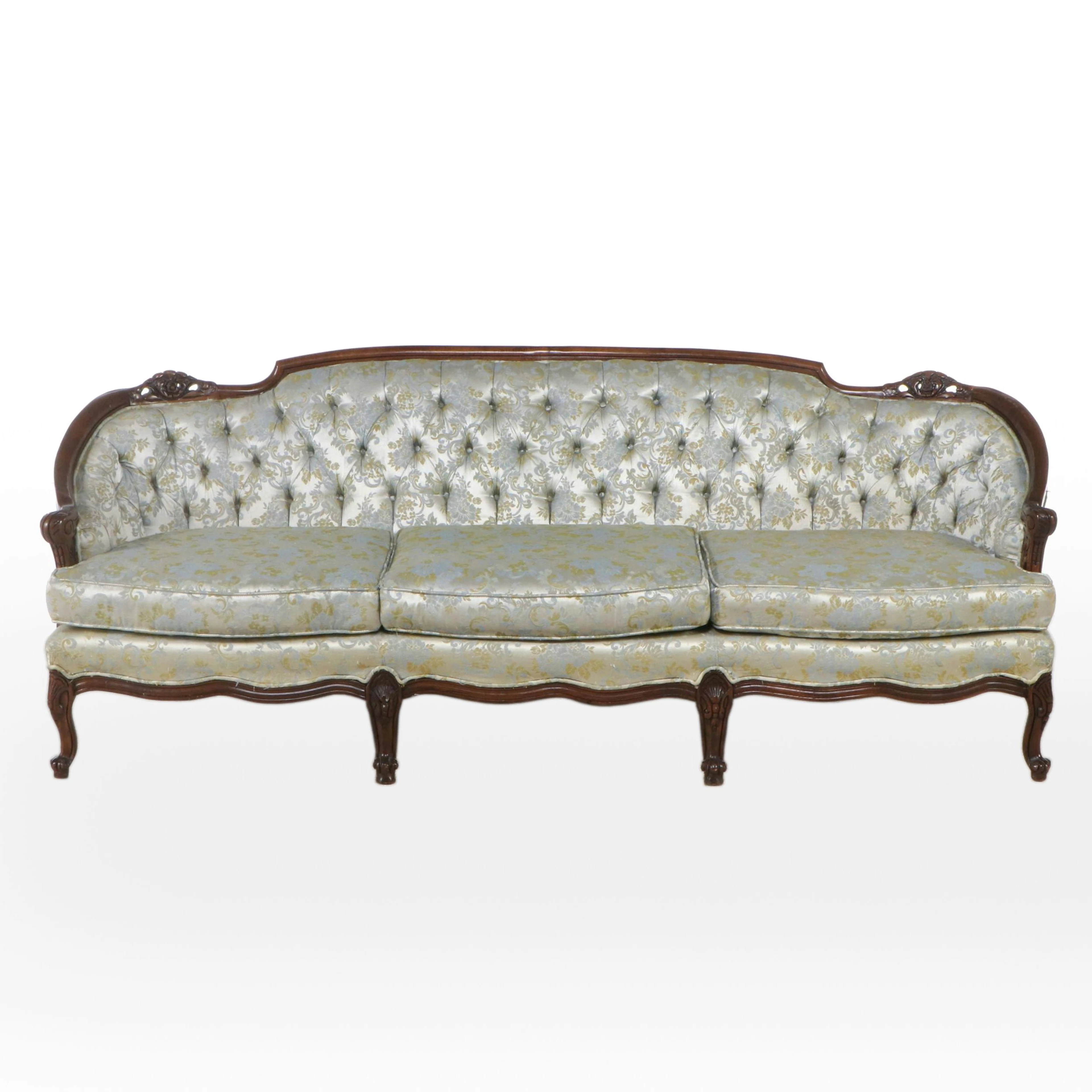 Kingsley Furniture Co. Rococo Revival Style Damask Button-Tufted Sofa